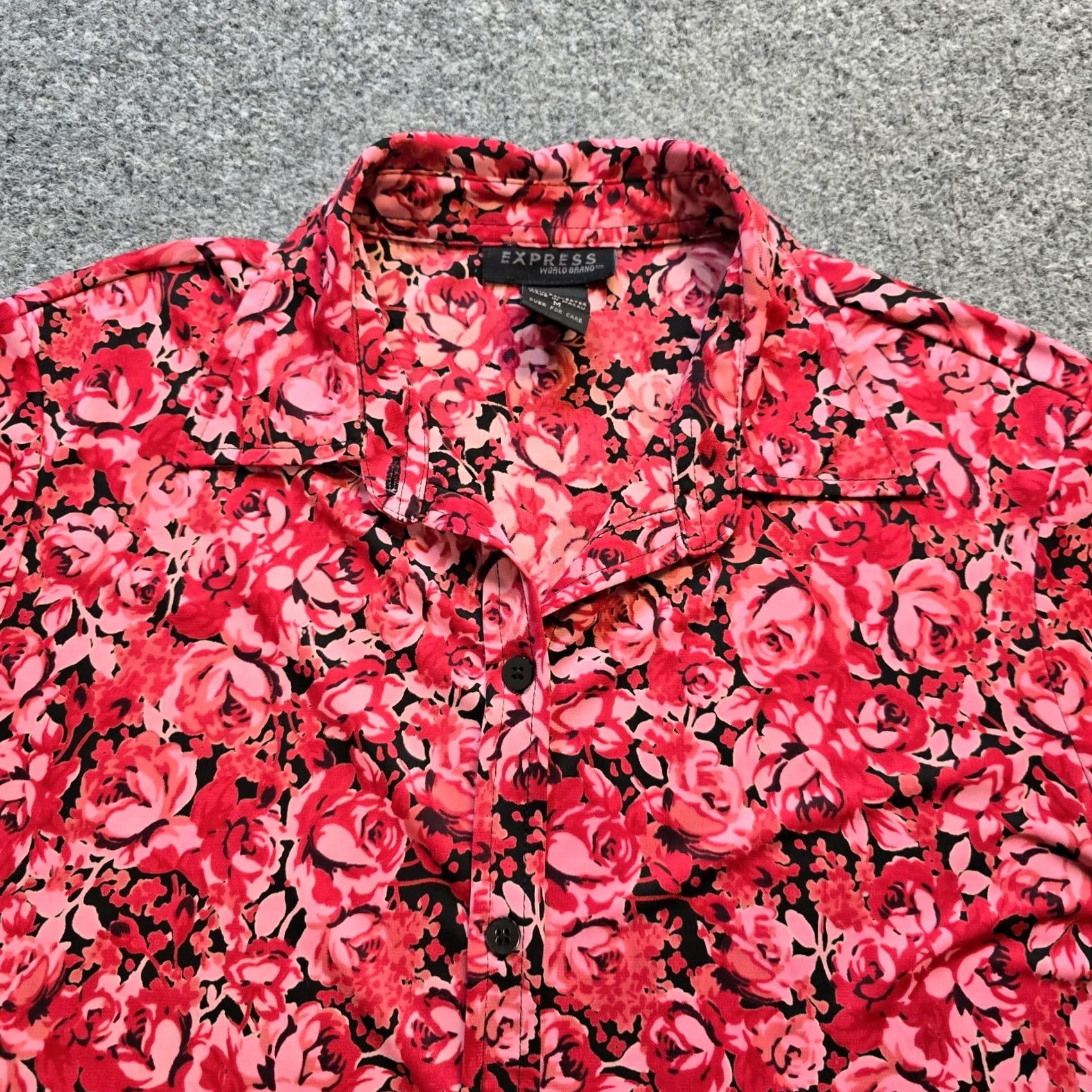 Express VINTAGE Express Blouse Womens Medium Pink Floral Stretch Button Long Sleeve 90s Y2K Size M / US 6-8 / IT 42-44 - 2 Thumbnail