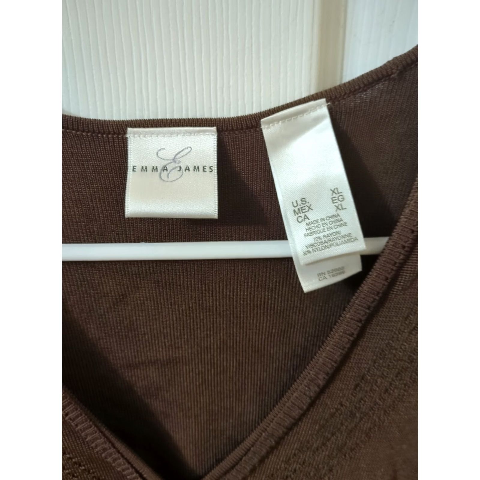 Vintage Emma James Women's Sweater XL 3/4 Sleeve Brown Pullover Knit V-Neck Regular Lightweight Cotton Rayon Size XL / US 12-14 / IT 48-50 - 3 Thumbnail