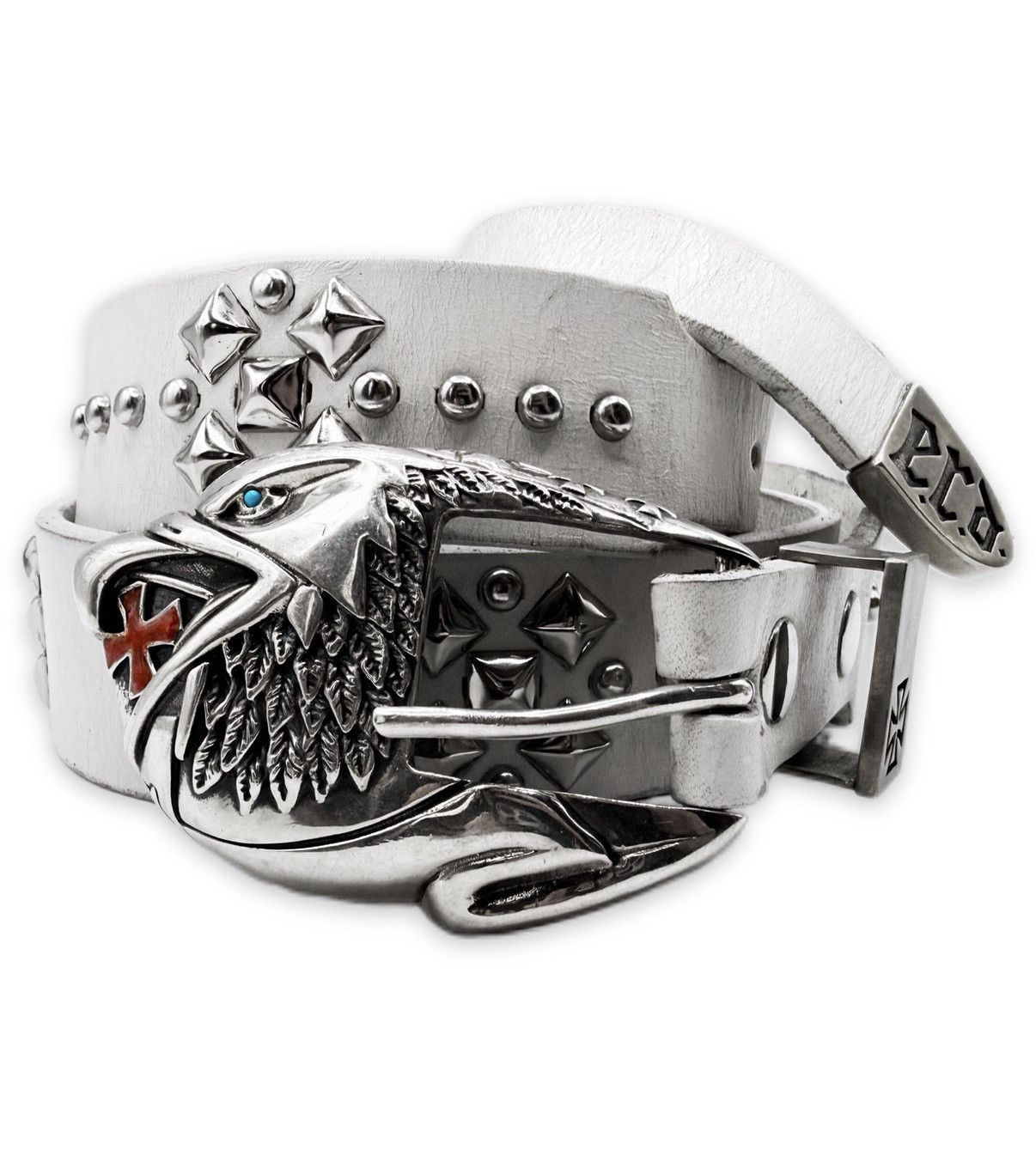 Enfants Riches Deprimes Enfants Riches Deprimes Eagle Buckle Studded While Leather Belt Size 36 - 1 Thumbnail
