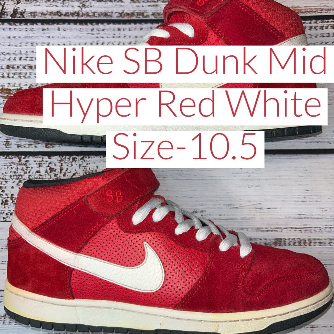 image of Nike Sb Dunk Mid Hyper Red White | Sz-10.5 |Replacement Box Shoes, Men's