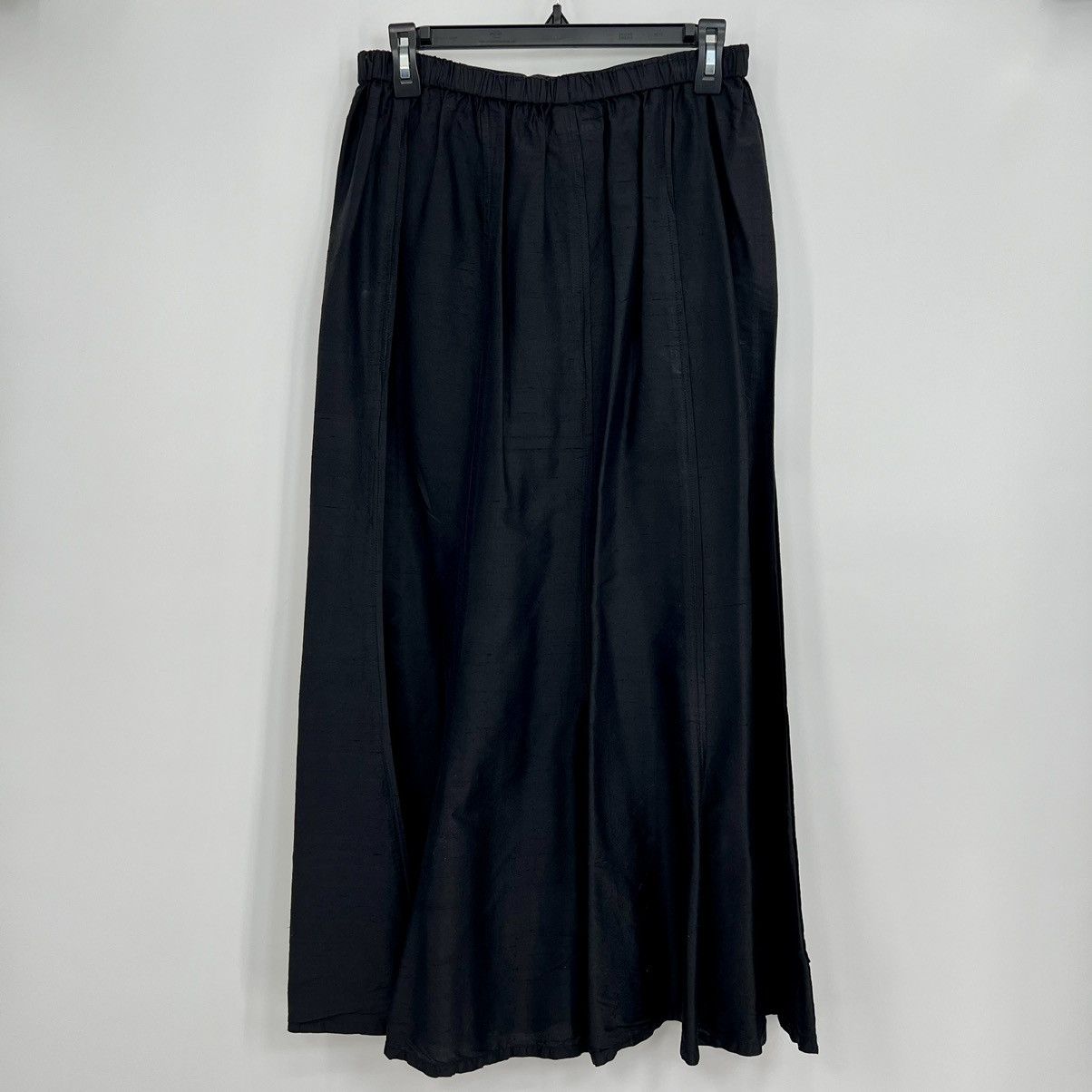 Flax 100% Silk Maxi Skirt Elastic Waist Ruffle Hem Black