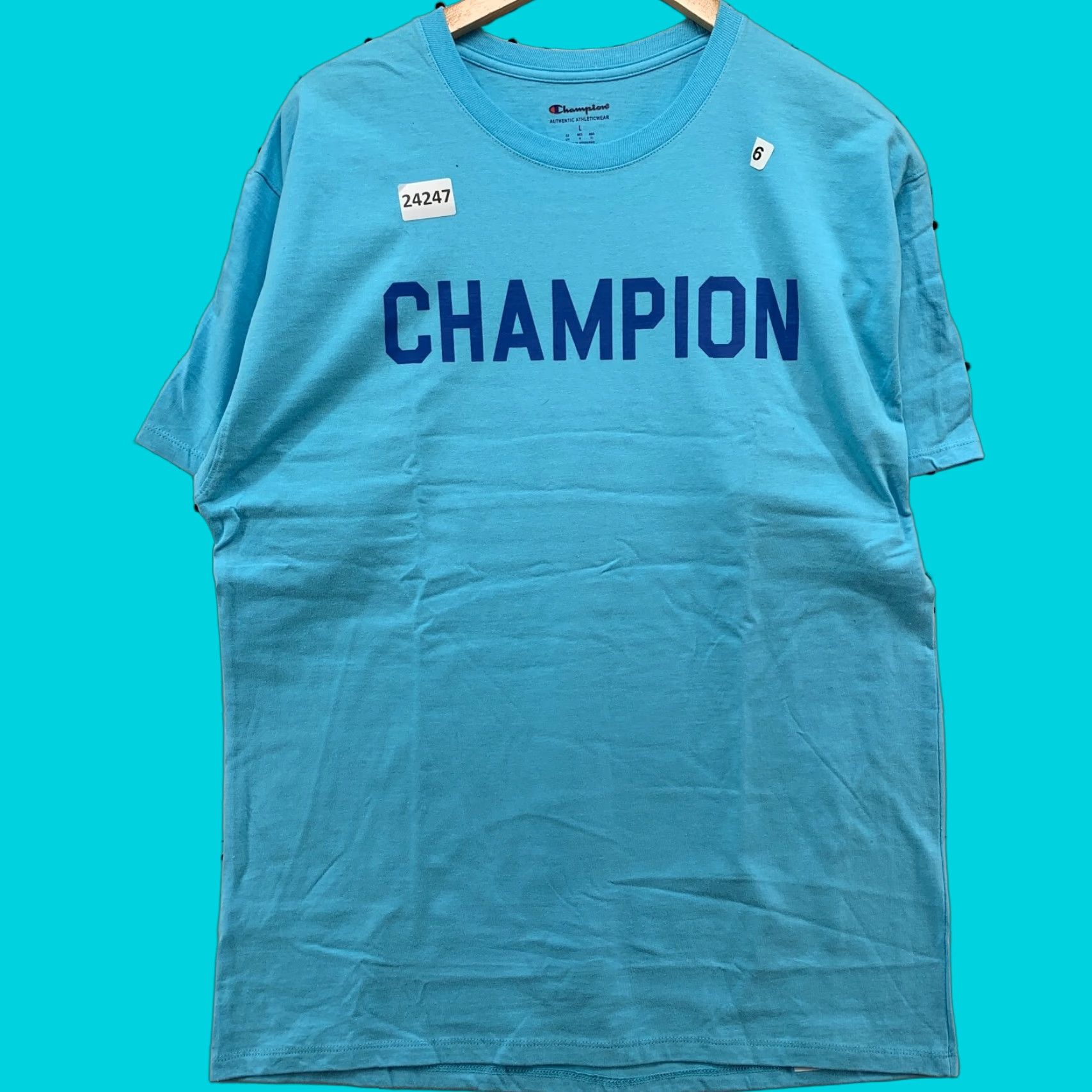 Champion VINTAGE Champion T-Shirt Adult Large Blue Tonal Spell Out Short Sleeve Mens Size US L / EU 52-54 / 3 - 1 Thumbnail