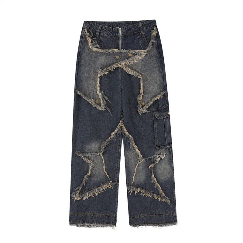 image of Streetwear Baggy Stars Design Jeans in Blue, Men's (Size 32)