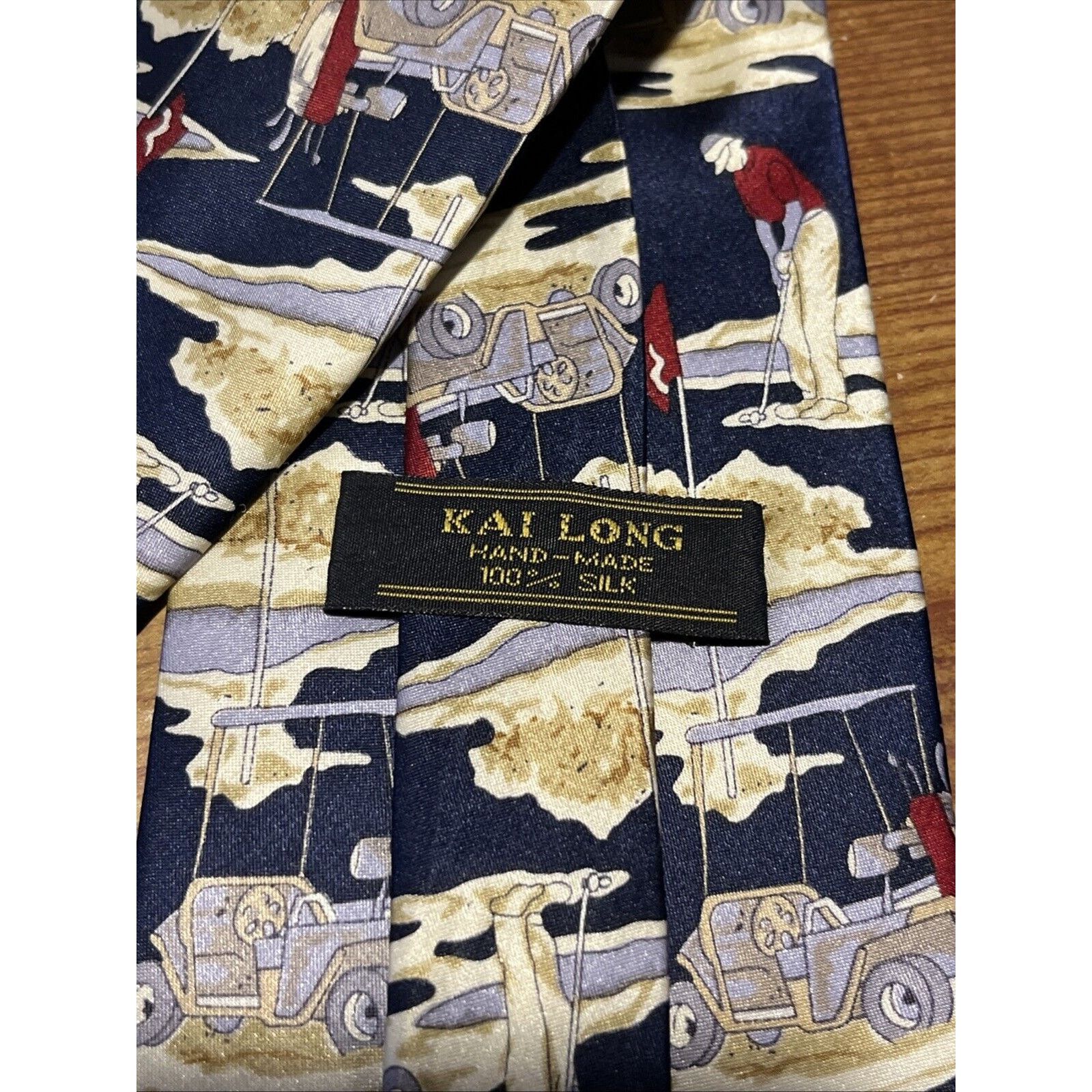 Other Kai Long Vintage Men's Tie Hand-Made Silk Necktie Golf Print Size ONE SIZE - 3 Thumbnail
