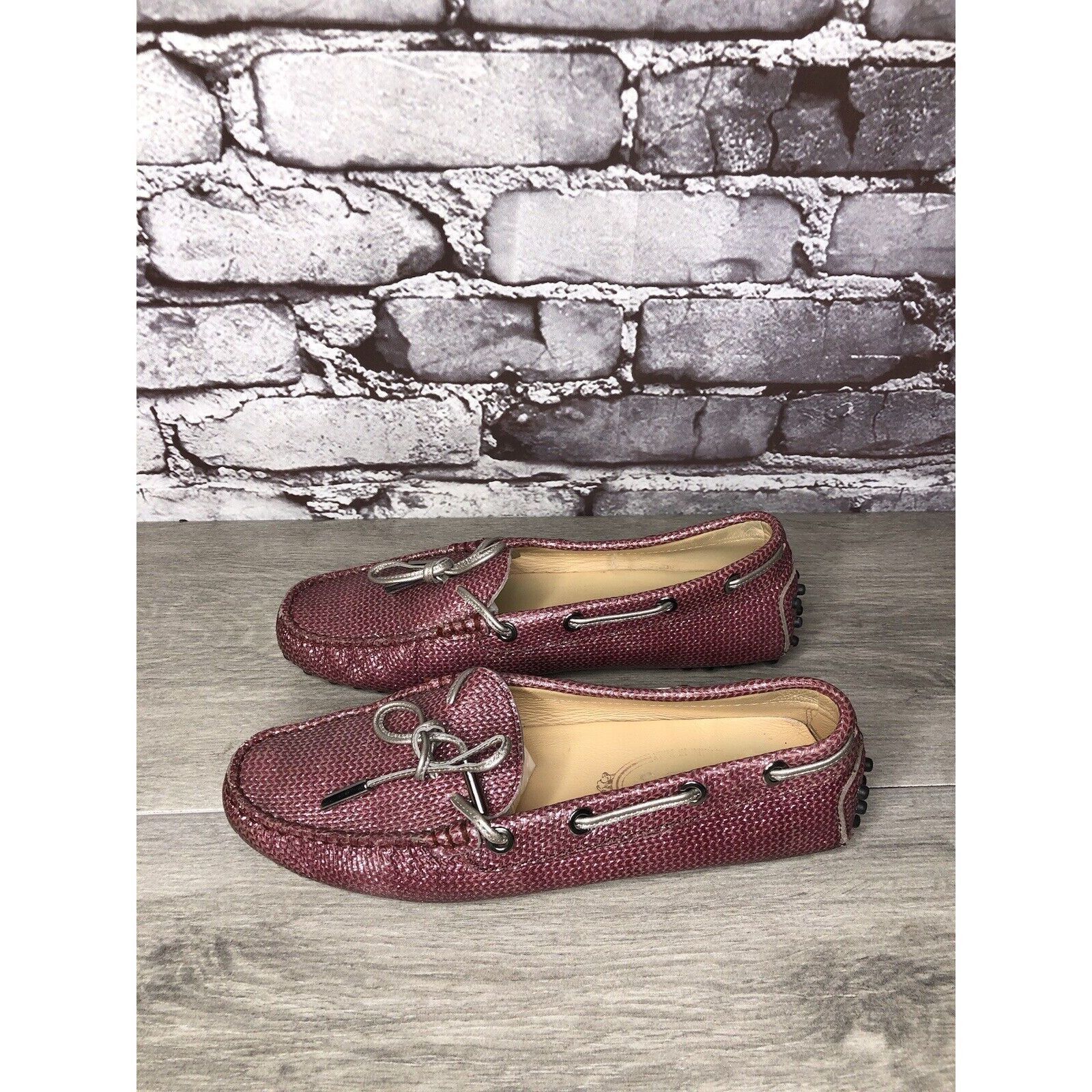 Tod's TODS Pink Metallic Leather Moccasins Driver Loafers Flats Wo Size US 5 / IT 35 - 1 Thumbnail