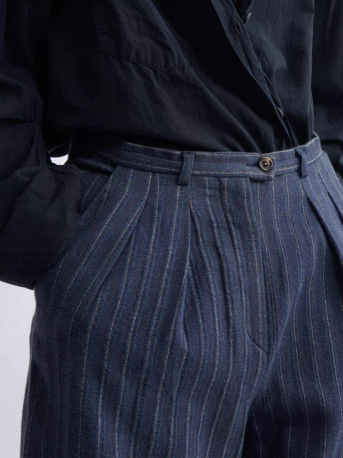 Kenzo KENZO 80s women's Navy Striped Wool Wide Leg Pants Size 26" / US 2 / IT 38 - 7 Thumbnail