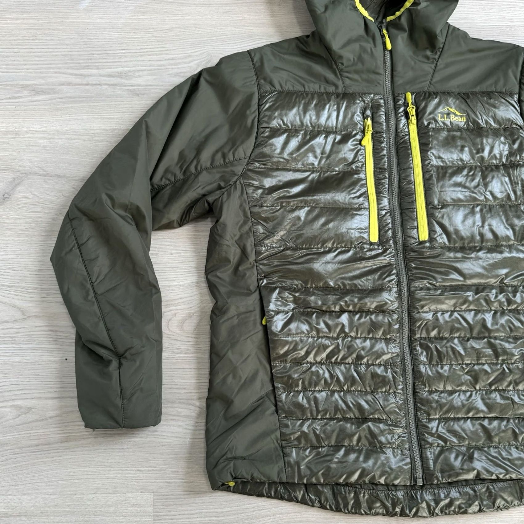 Vintage L.L. Bean Downtek Primaloft Hybrid Jacket Down Full Zip Hooded Green Mens Large Size US L / EU 52-54 / 3 - 2 Thumbnail