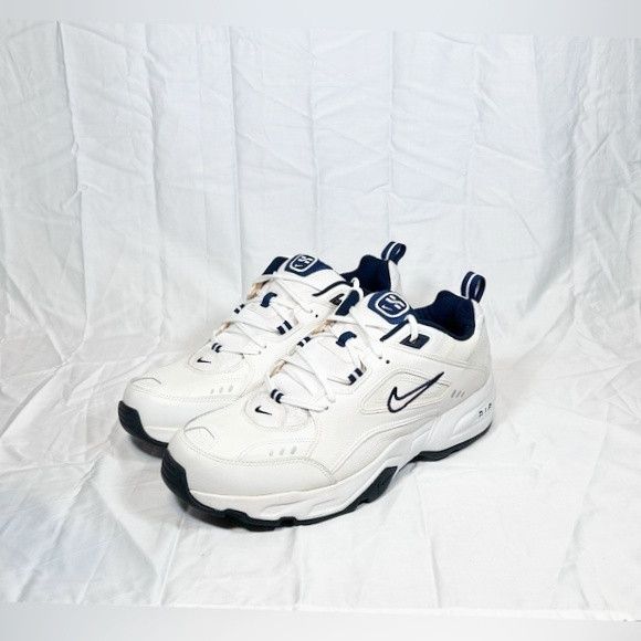 Nike Air Definition Mens White Navy Leather Cross Trainers Shoes (Size 15)