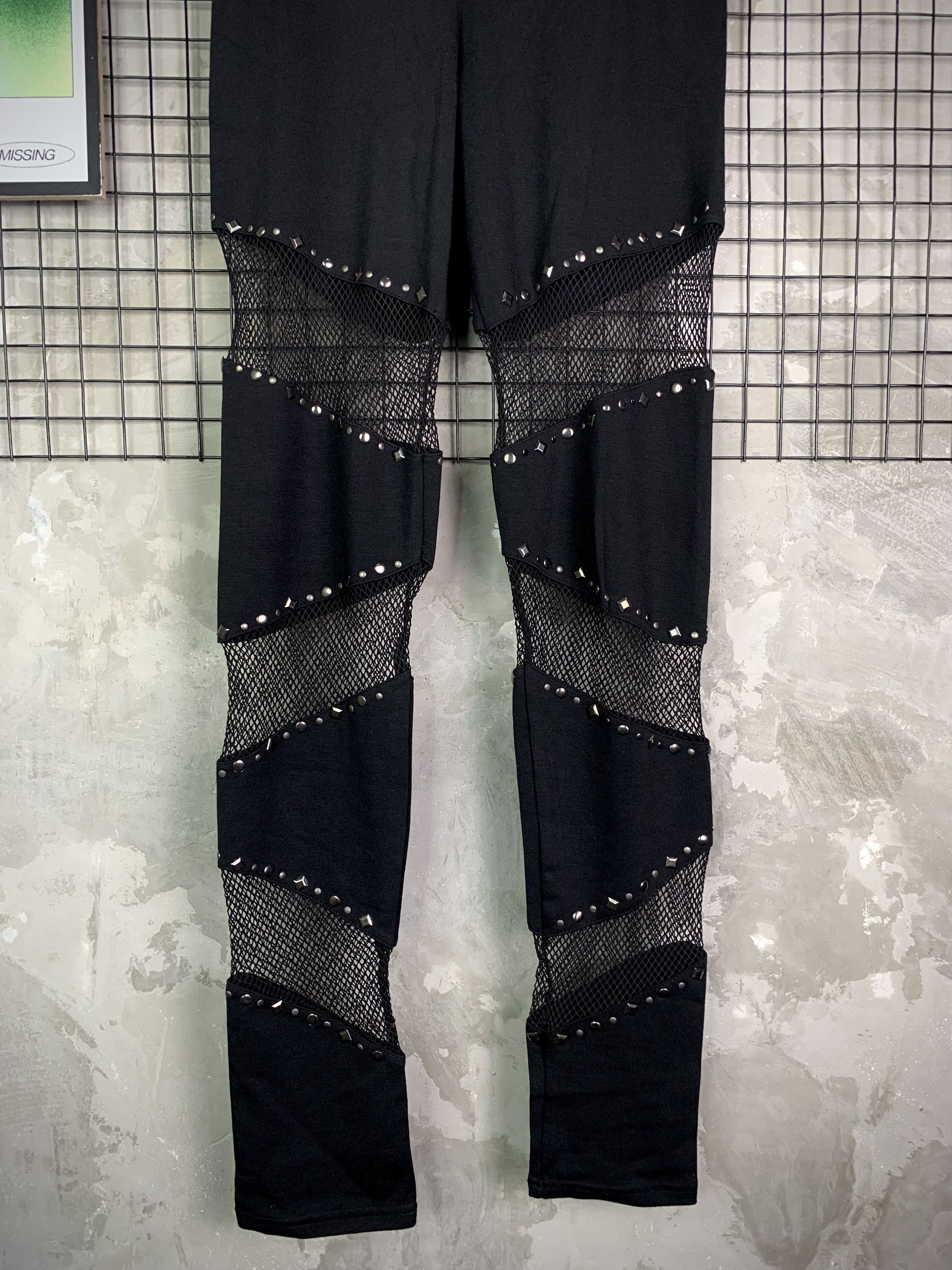 Japanese Brand Ghost Of Harlem Punk Studded Mesh Panel Harajuku Legging Size 26" / US 2 / IT 38 - 3 Thumbnail