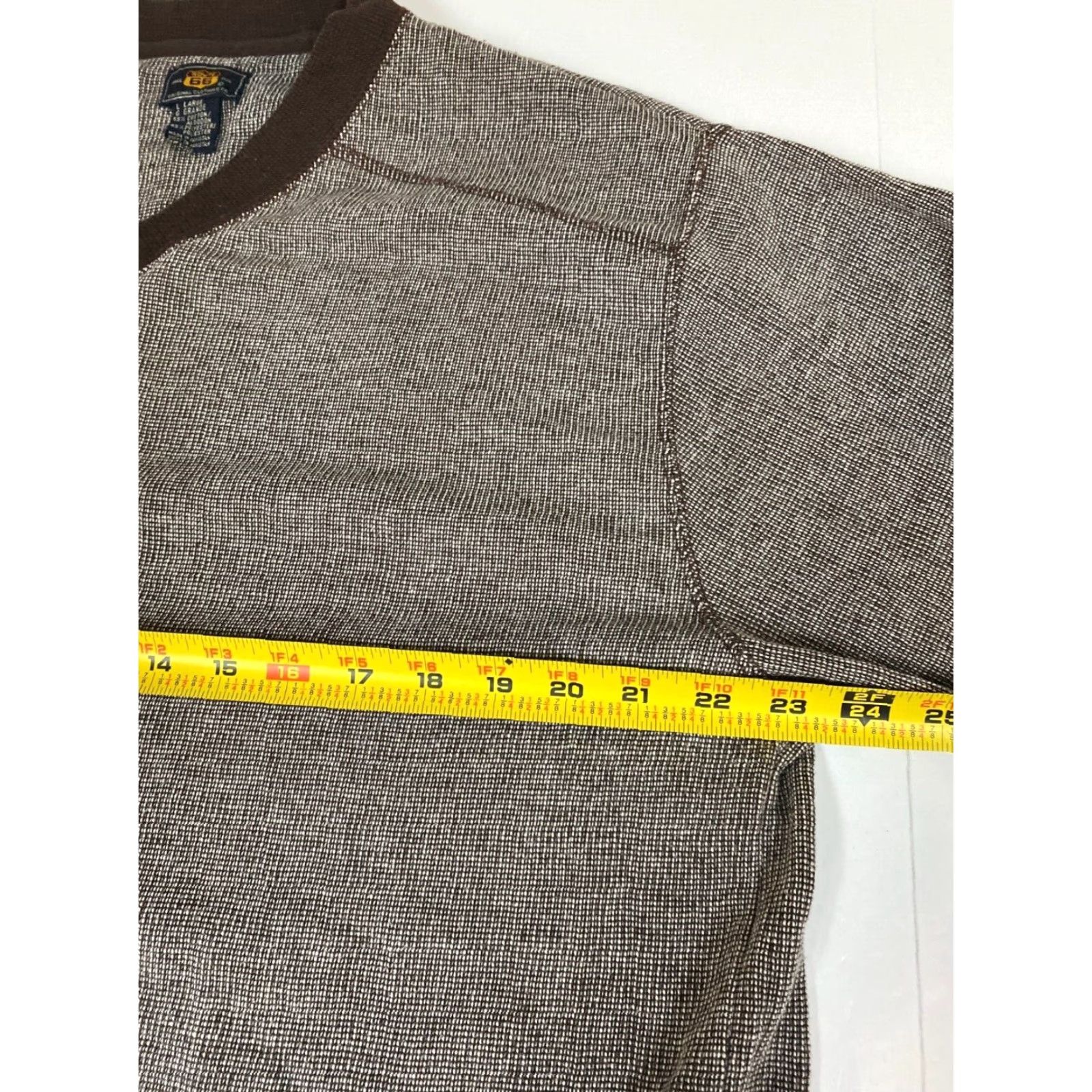 Route 66 Route 66 Mens Sweater Large Brown Pullover V-Neck Long Sleeve Knit Cotton Blend Chunky-Knit Croche Size US L / EU 52-54 / 3 - 5 Thumbnail