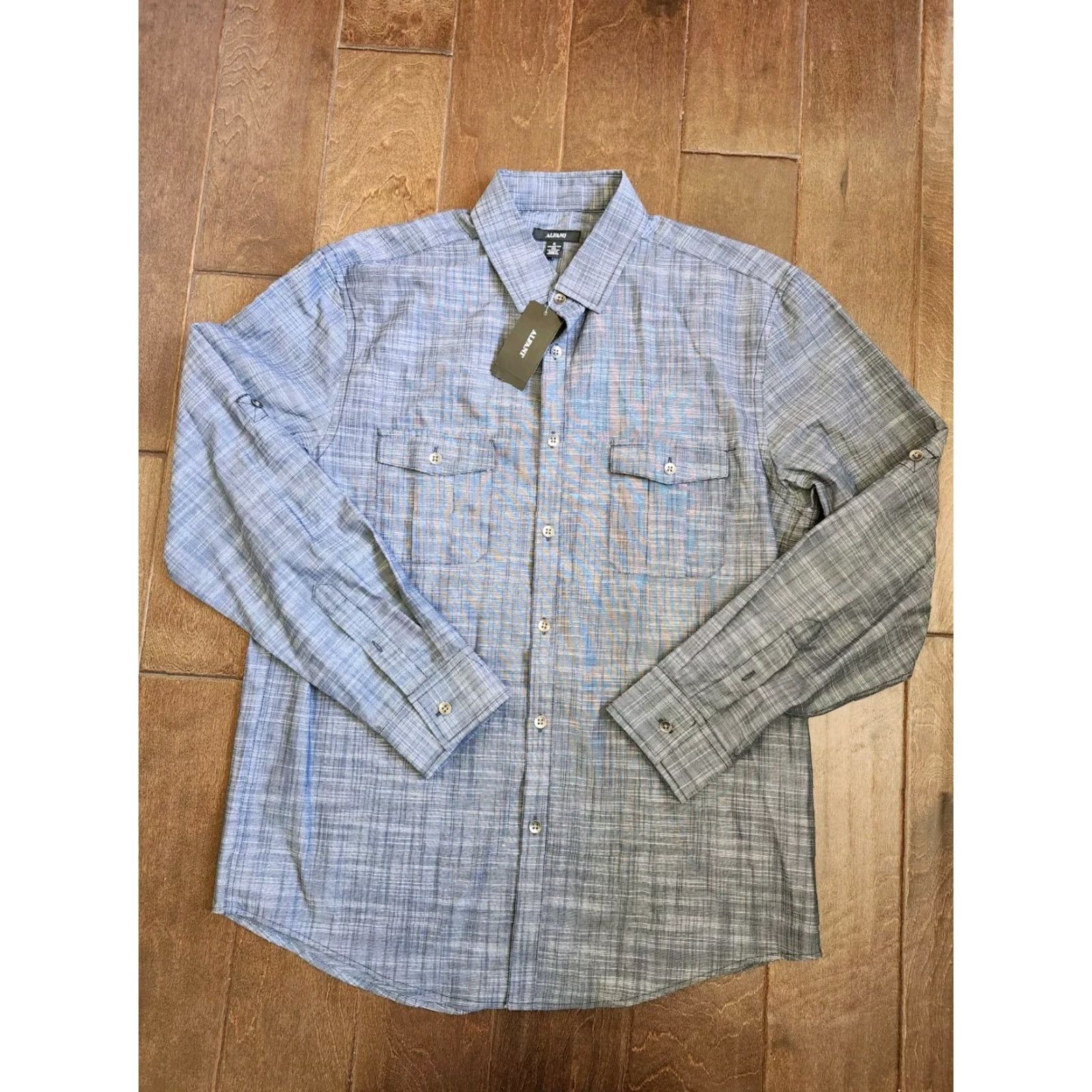 Alfani Alfani Men's Dress Shirt Heather Gray Long Sleeve Button Size 40R - 2 Thumbnail