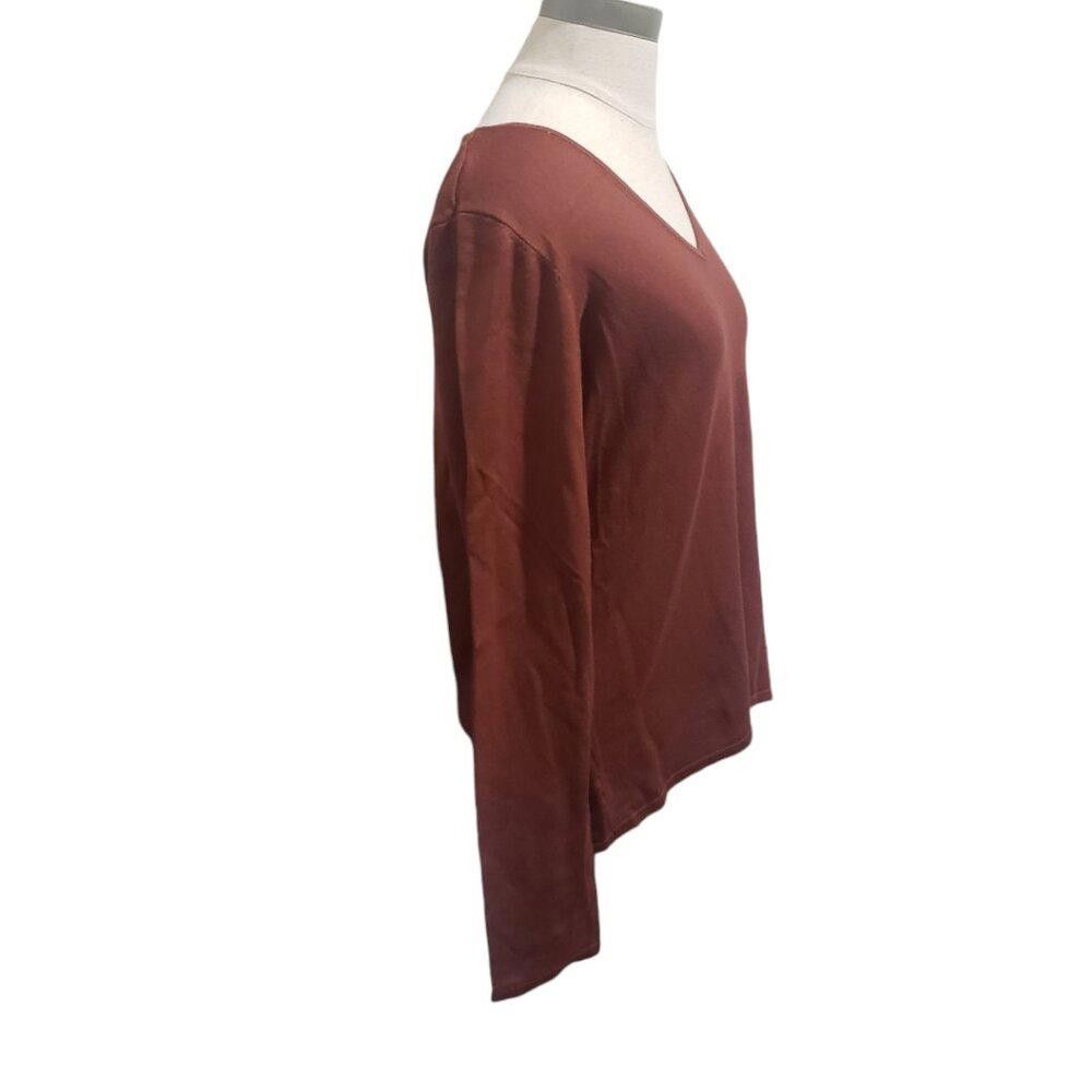 Designer CT1965 T Tahari Brown Lightweight V-neck Sweater L/G Size L / US 10 / IT 46 - 3 Thumbnail