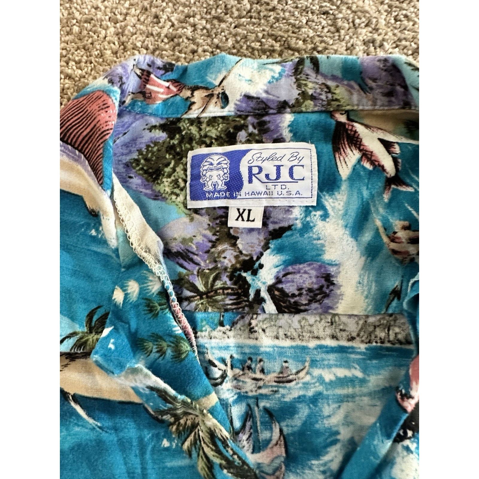 Other RJC Shirt Mens XL Green Hawaiian Scenic Tropical Print Aloha Size US XL / EU 56 / 4 - 6 Thumbnail