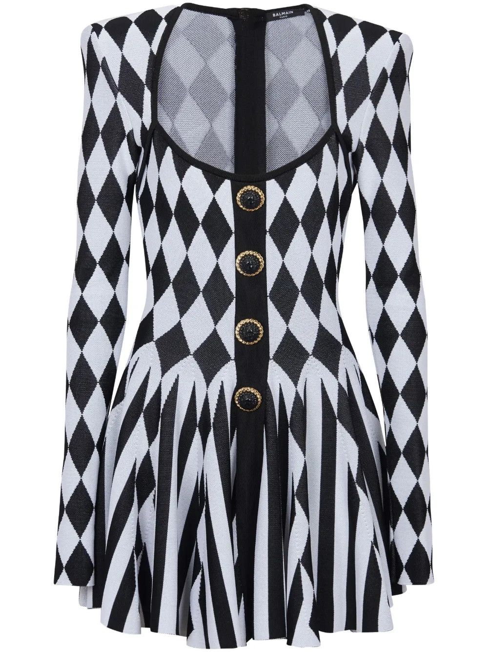 Balmain o1s1wg110725 Jacquard Knit Mini Dress in Black/White Size M / US 6-8 / IT 42-44 - 1 Thumbnail