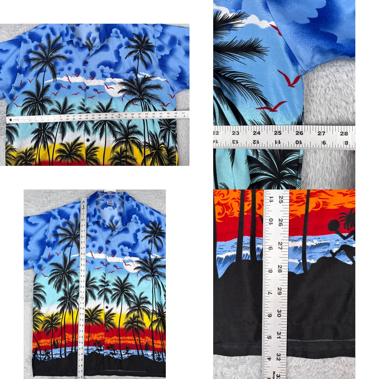 Vintage Happy Bay Shirt Mens XL Blue Palm Tree Hawaiian 100% Terivoile Sunset Button-Up Casual Shirt Size US XL / EU 56 / 4 - 8 Thumbnail