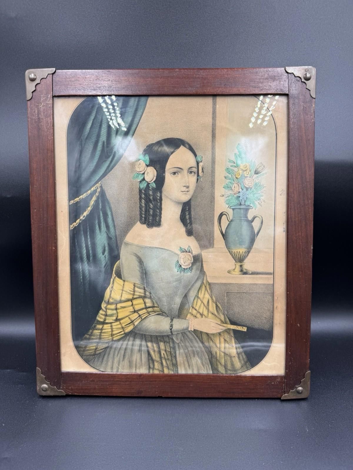Antique Kelloggs & Comstock Hand Colored Lithograph Portrait