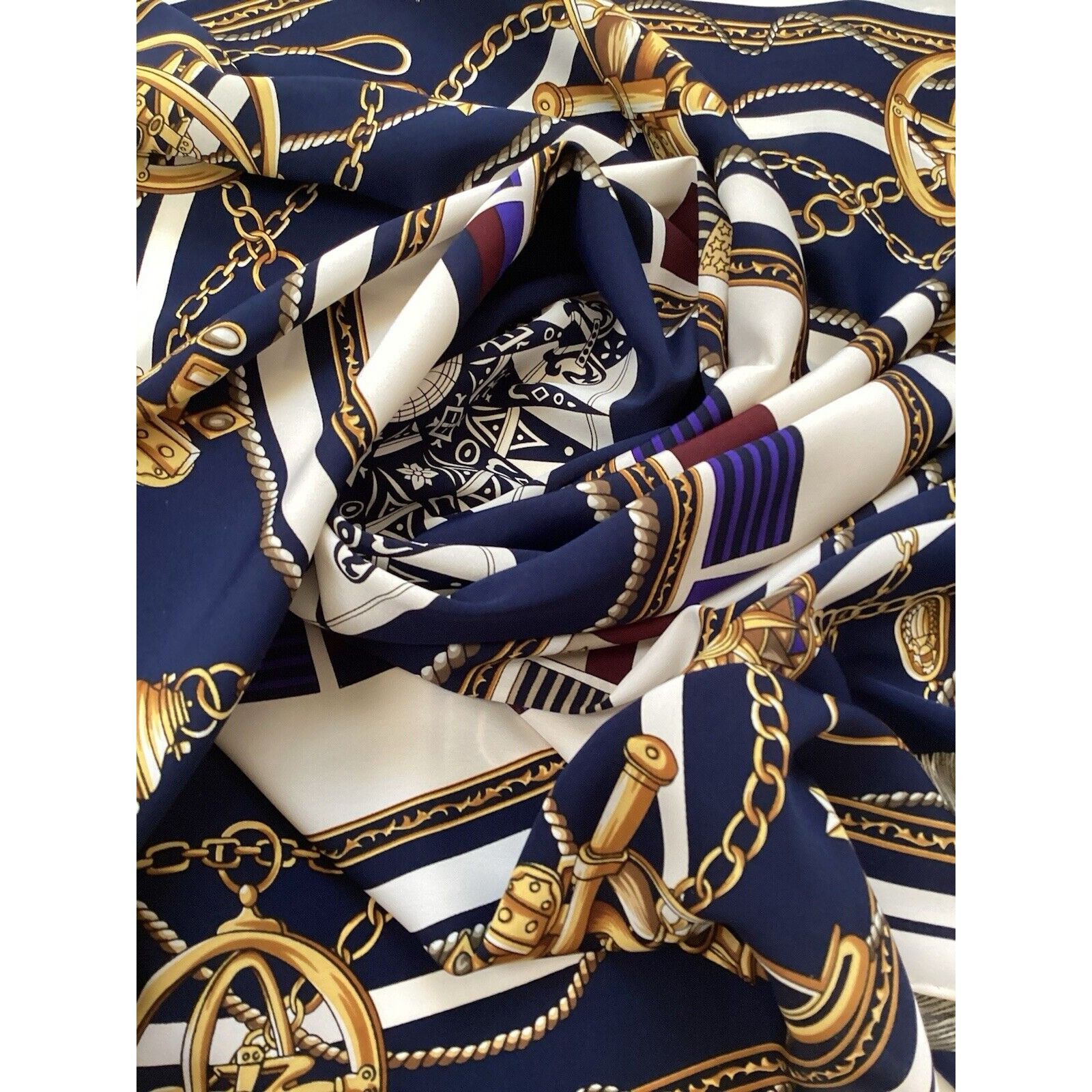Other POLO CLUB Blue Navy Nautical Print Silk Scarf 35"- 34’’ E C Size ONE SIZE - 4 Thumbnail