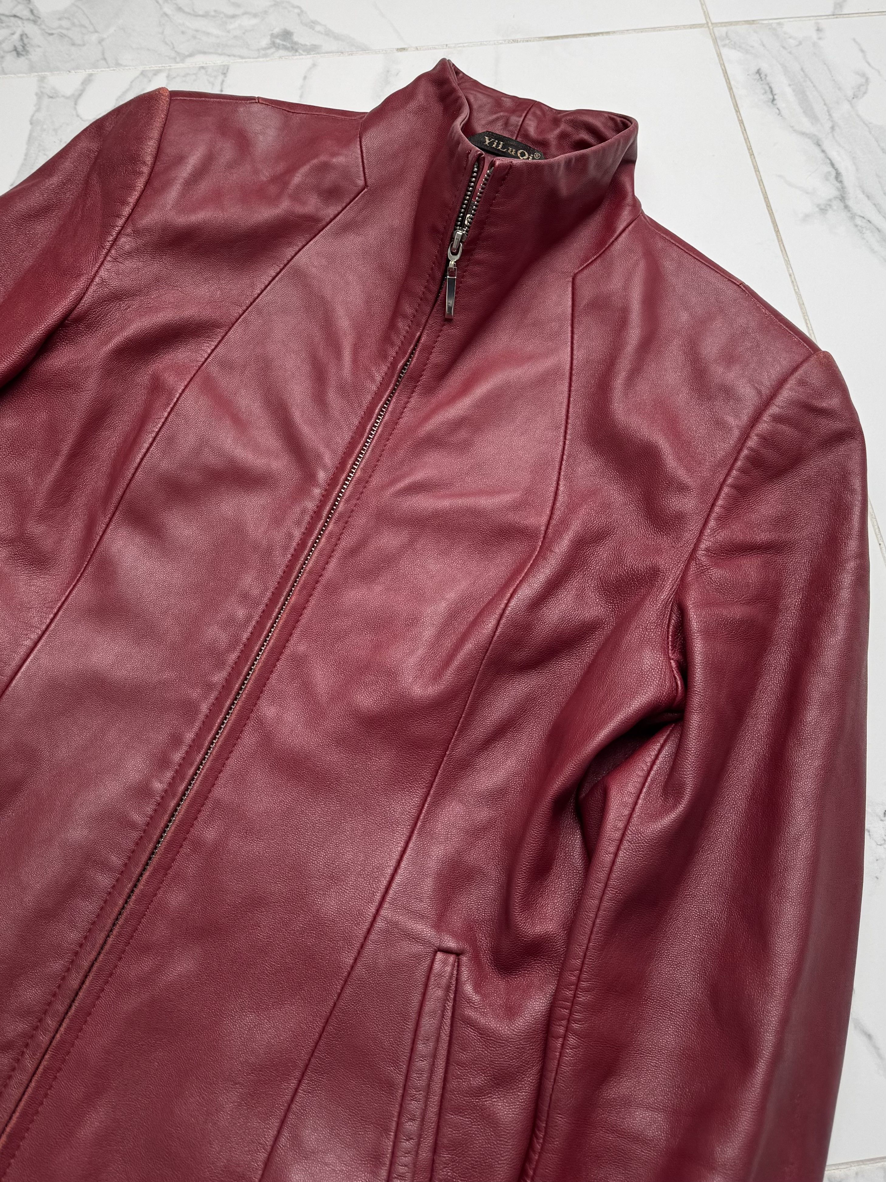 Vintage Y2K Red Leather Jacket Womens Slim Fit Zip Up Biker Style Size S / US 4 / IT 40 - 5 Thumbnail