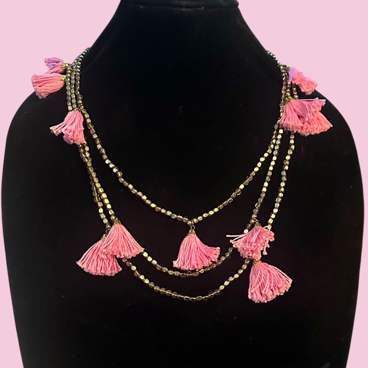 Oliphant Oliphant long gold bead pink tassel necklace Size ONE SIZE - 2 Thumbnail