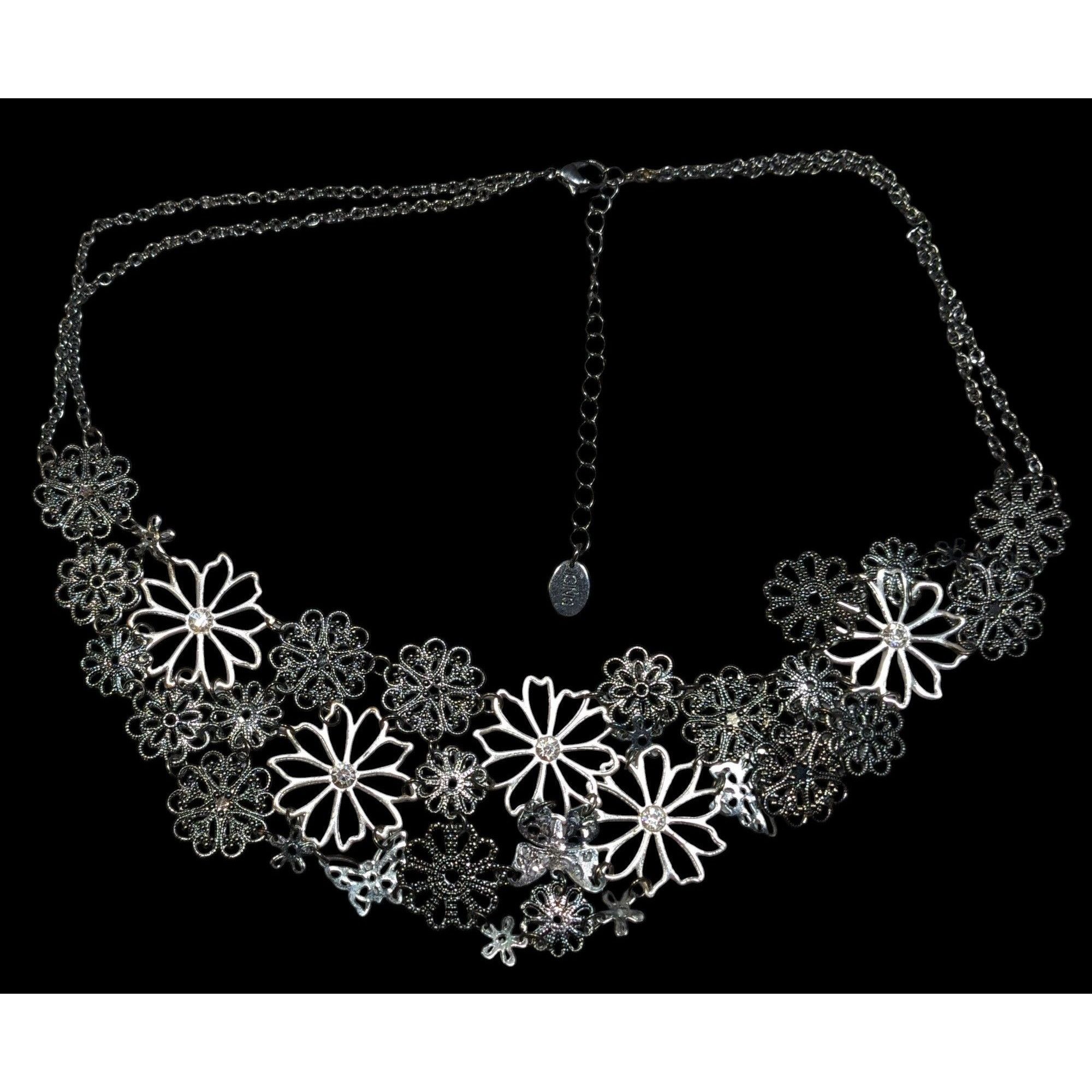Other Claires Floral Fairycore Multi-Silver Tone Floral Bib Neckla Size ONE SIZE - 2 Thumbnail