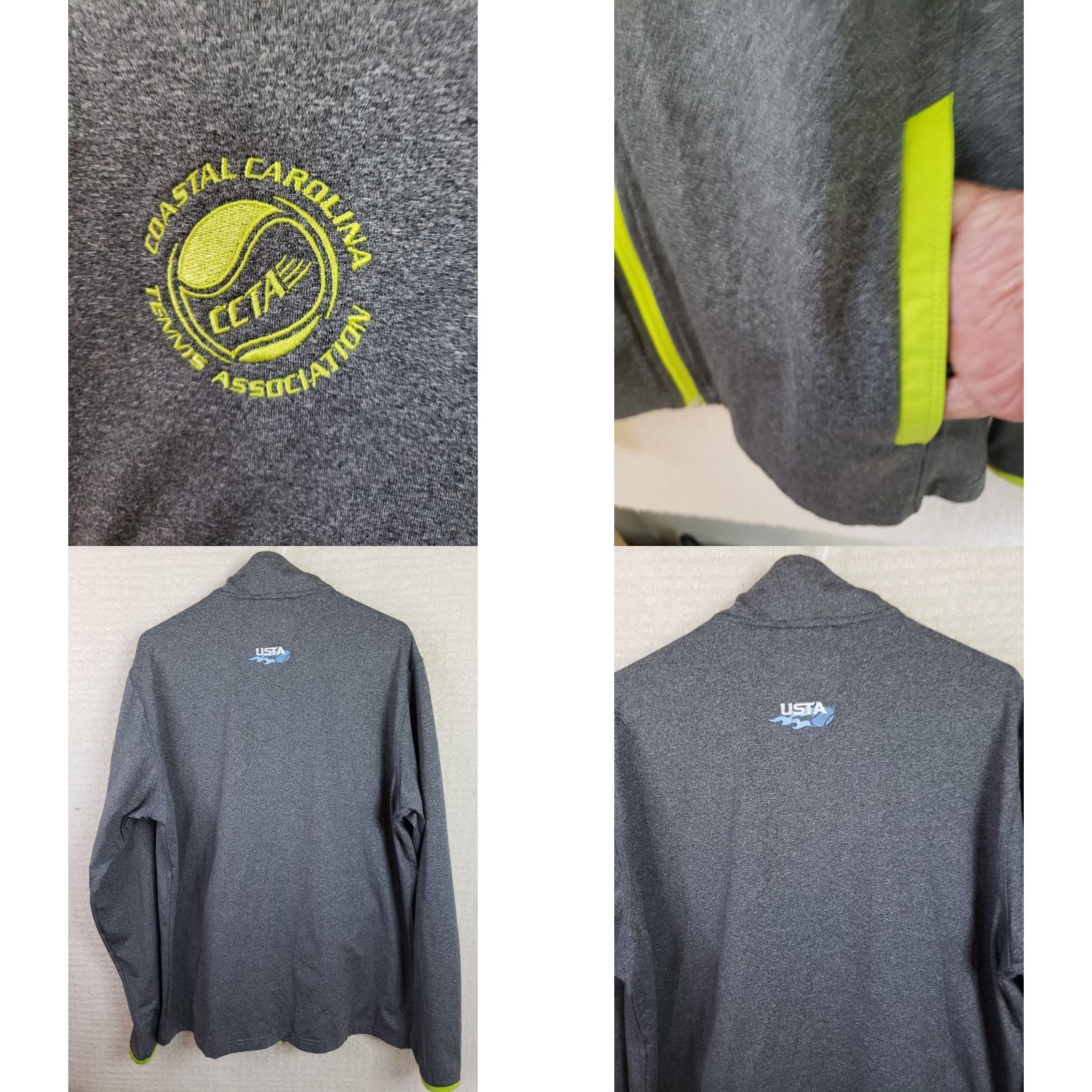 Vintage Sport-Tek Men’s L Gray Long Sleeve Full Zip Jacket Coastal Carolina Tennis USTA 1/4 Zip Mock Neck Athletic Jacket Heathered Size US L / EU 52-54 / 3 - 8 Thumbnail