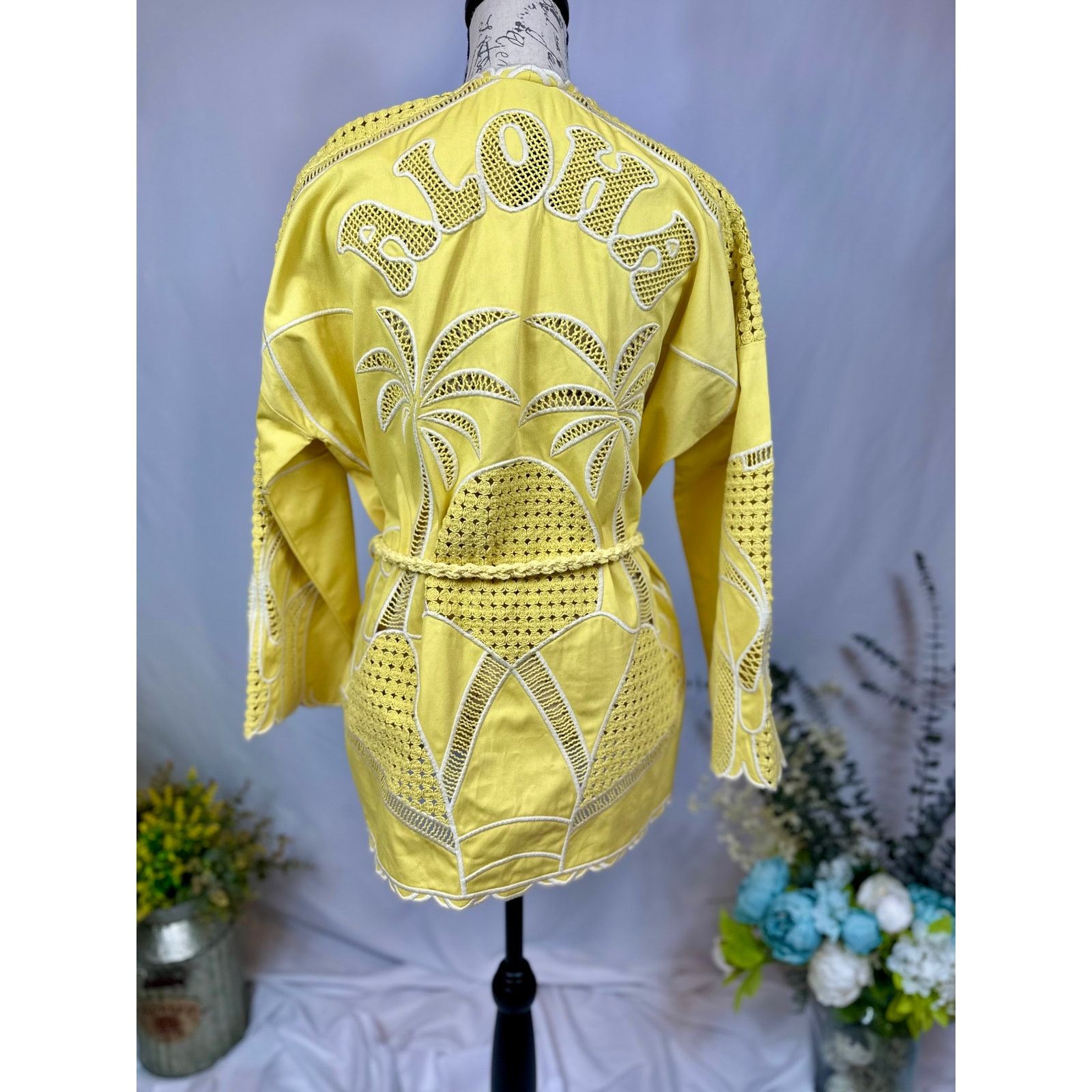 Maje Maje Crochet-Panel Cotton Jacket Belt Yellow size 40 (L) Size L / US 10 / IT 46 - 19 Thumbnail