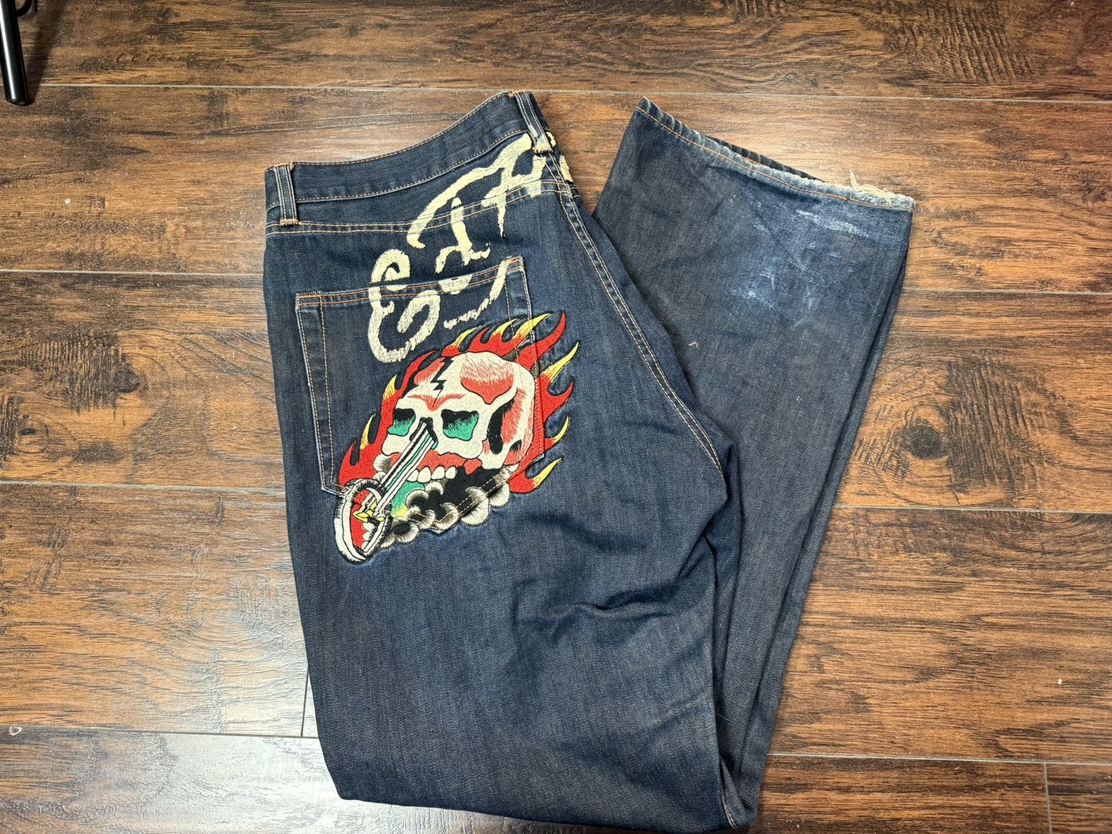 Ed Hardy Ed Hardy Jeans Embroidered Denim Relaxed Skull 40x34 Size US 40 / EU 56 - 22 Thumbnail