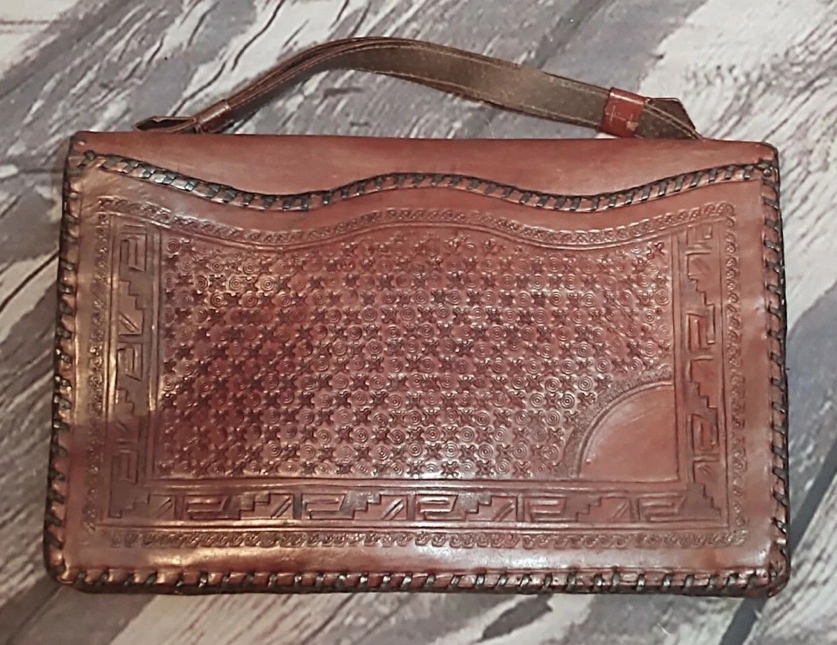 Other HANDMADE CARVED BROWN LEATHER MEXICO HANDBAG PURSE Size ONE SIZE - 3 Thumbnail