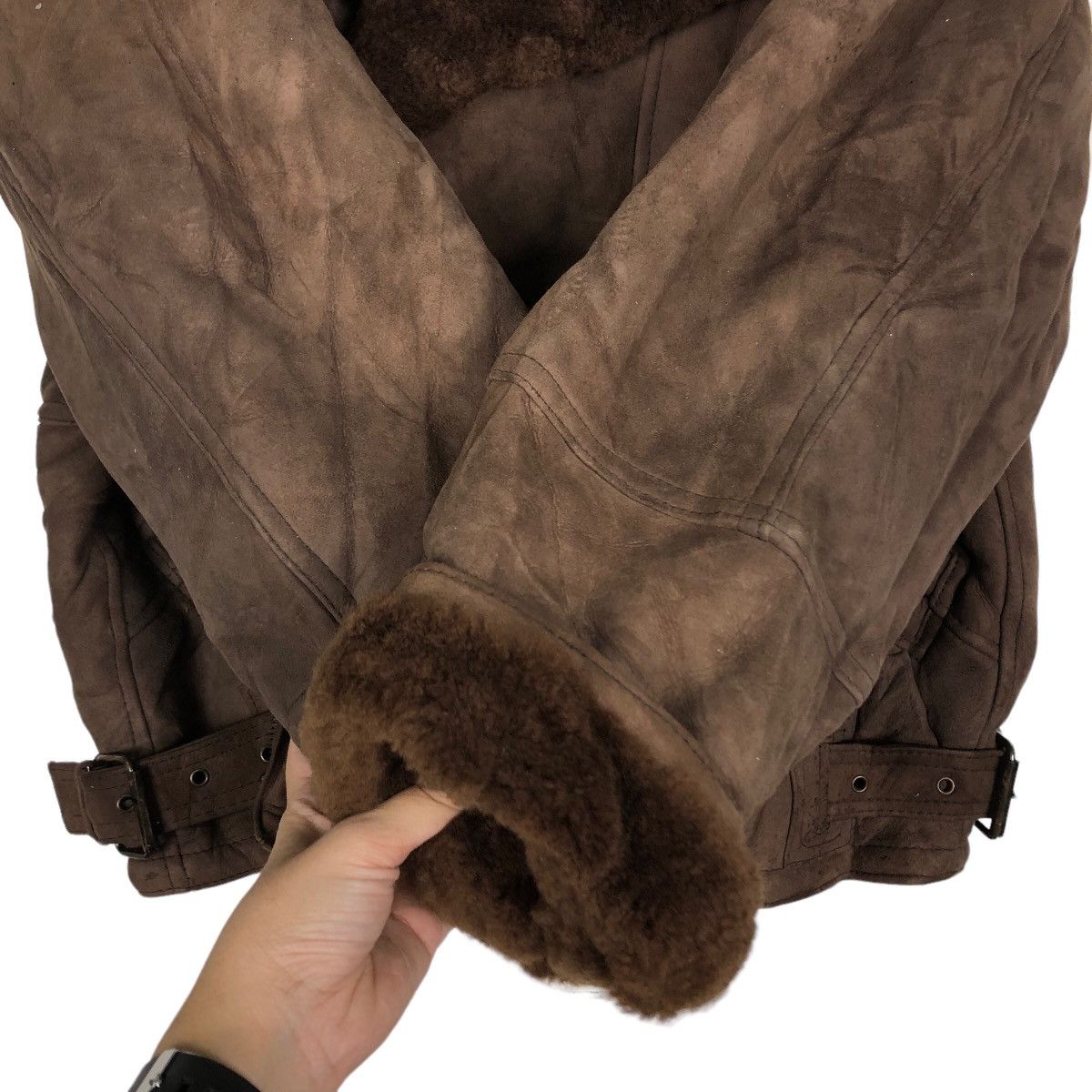 Vintage 🔥Vtg Genuine Suede Shearling Natural Peau Laine Bomber Size US M / EU 48-50 / 2 - 13 Thumbnail