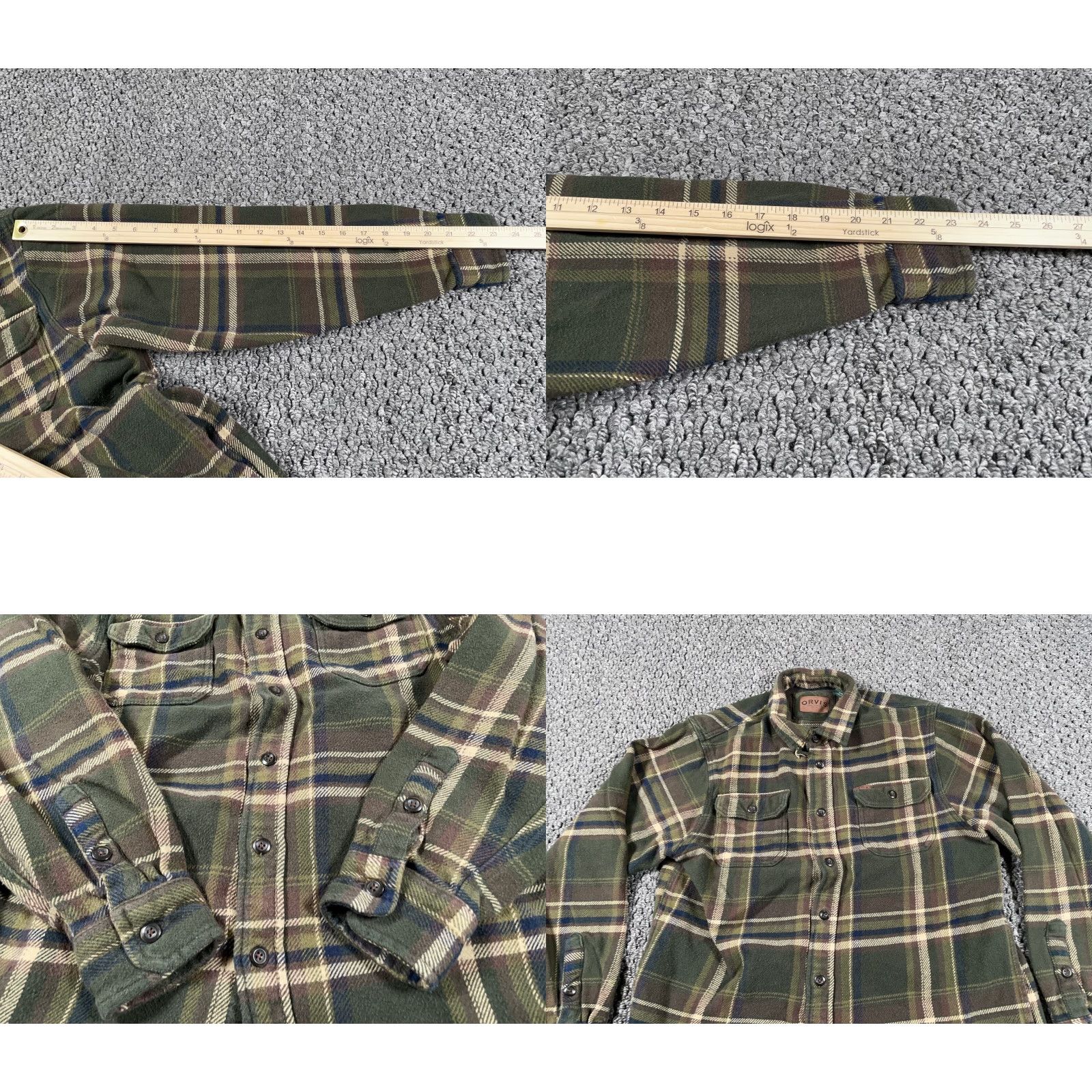 Orvis Orvis Flannel Shirt Jacket Men's Medium Olive Green Plaid Shacket Distressed, Heavyweight, Pockets, Button-Up, 90s Grunge Retro Casual Workwear Size US M / EU 48-50 / 2 - 8 Thumbnail