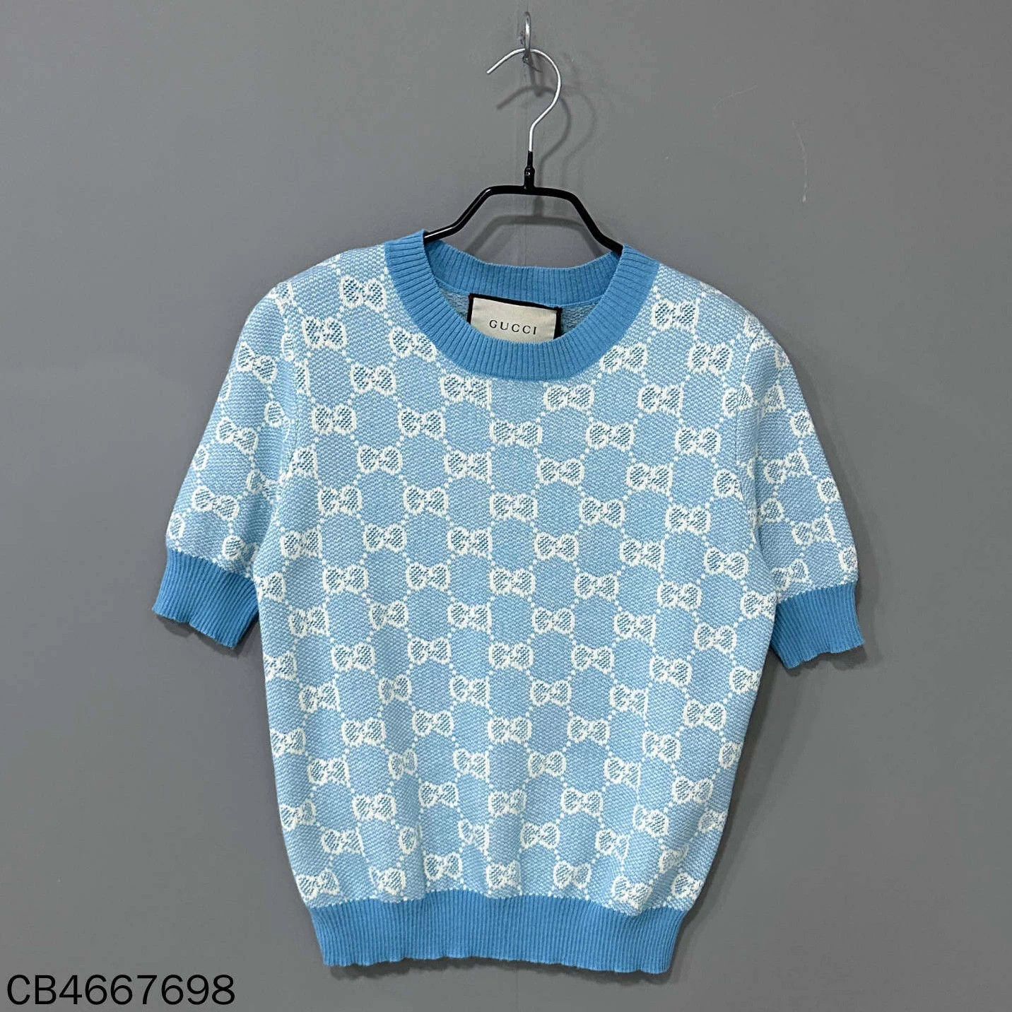 Gucci GUCCI Sky Blue All-Over Print Knit Short-Sleeve S Size S / US 4 / IT 40 - 1 Thumbnail