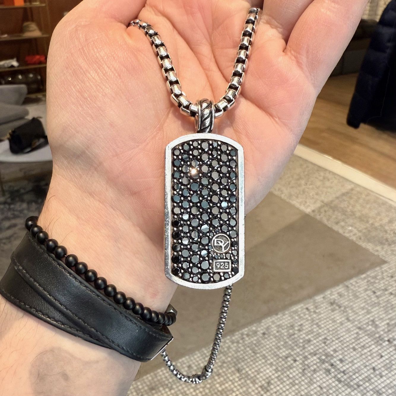 David Yurman David Yurman Box Chain Black Diamond Pavé Dog Tag Necklace Size ONE SIZE - 4 Thumbnail