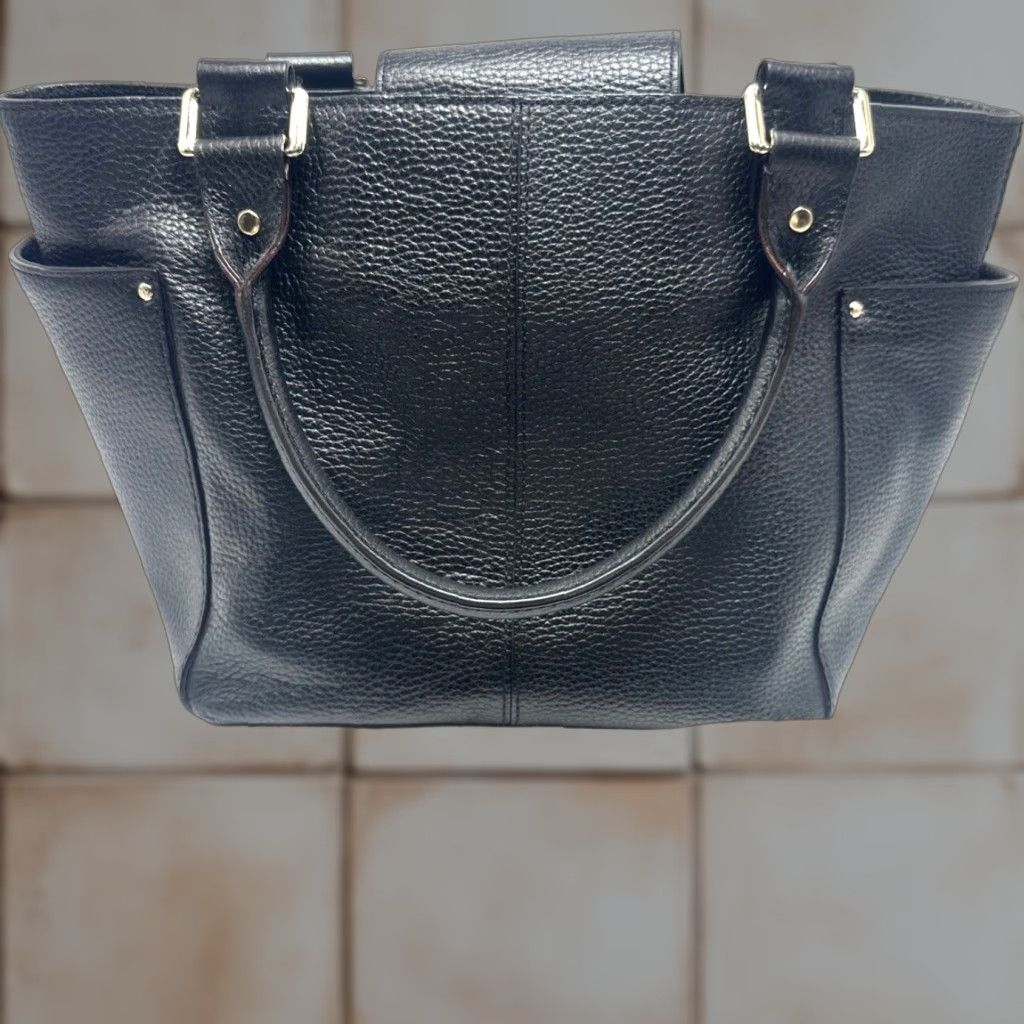 Vintage kate spade new york Shoulder Bag OS Black Pebbled Leather Leather Inner Pockets Adjustable Strap Vintage No Womens Bag Size ONE SIZE - 1 Thumbnail