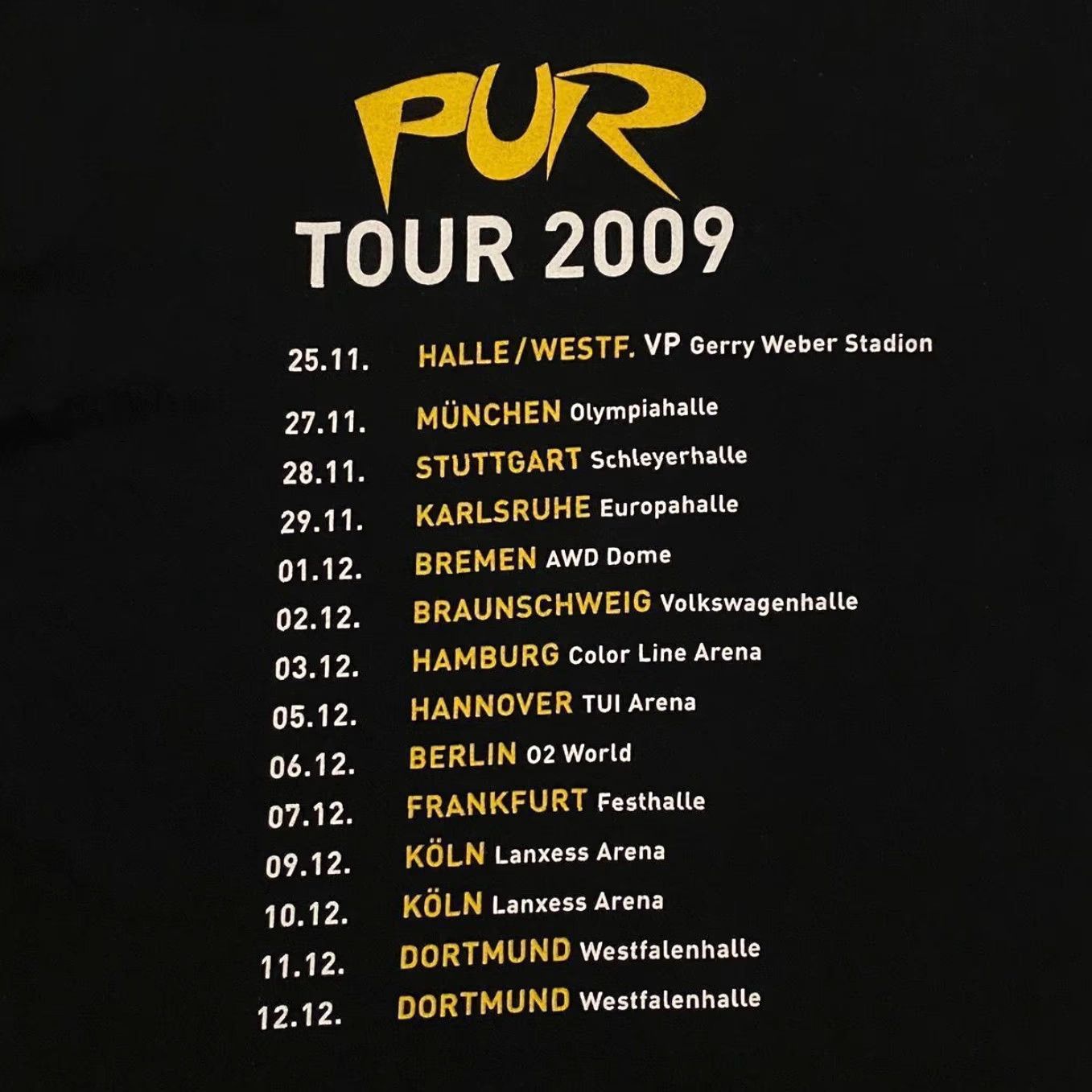 Vintage Pur “Tour 2009” Graphic Spellout German Pop Rock Band Black T-Shirt Medium Shirt Mens M Black Size US M / EU 48-50 / 2 - 4 Thumbnail