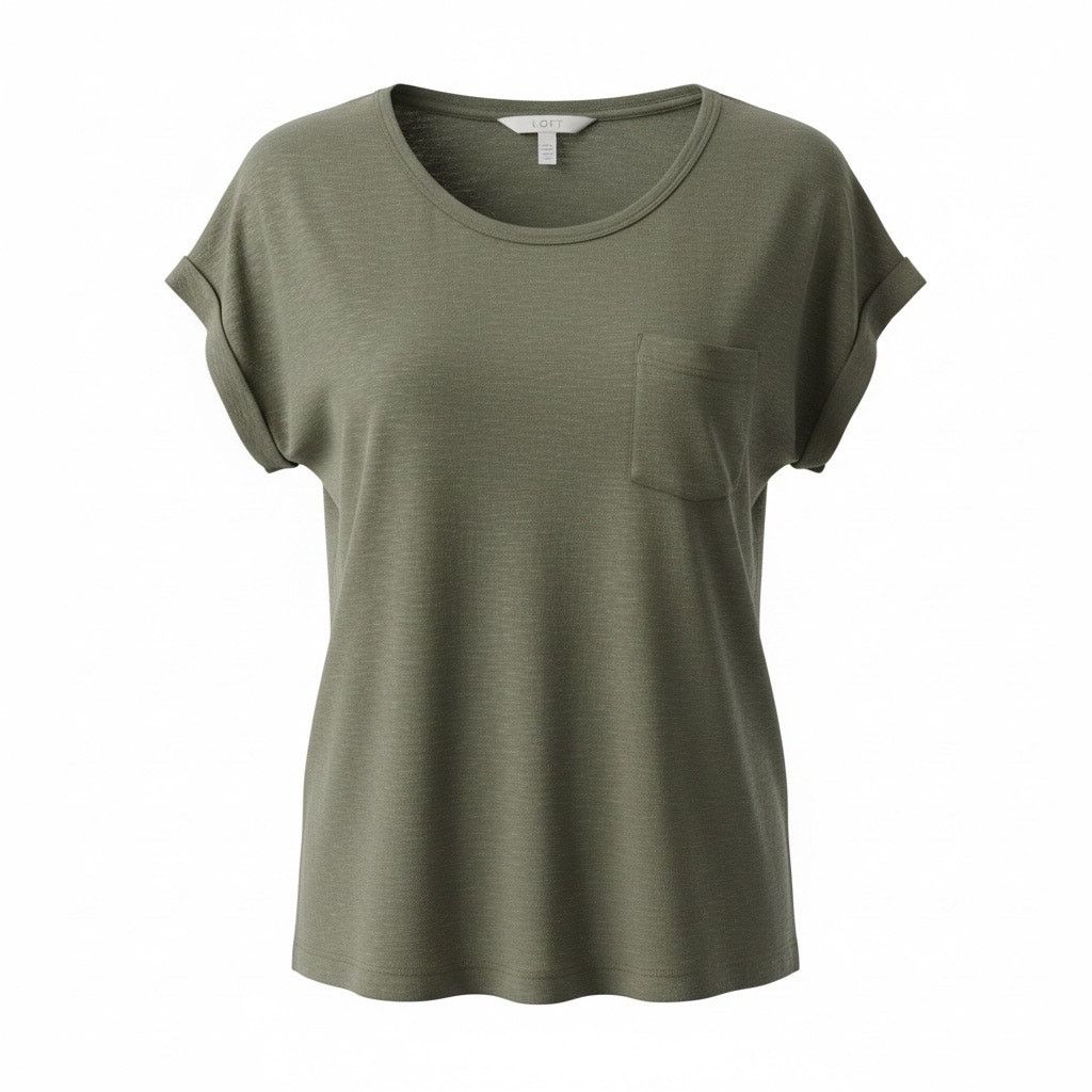 Loft LOFT Linen Blend Olive Green Pocket Tee Women’s XS 0–2 Size XS / US 0-2 / IT 36-38 - 1 Thumbnail