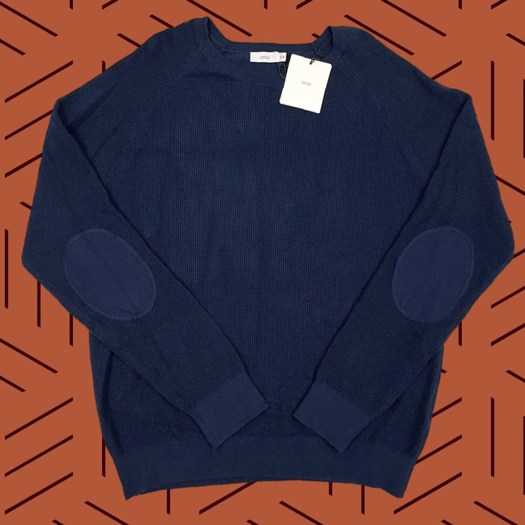 Onia ONIA Sweater Mens XL Navy Blue Waffle Cotton Cashmere Elbow Patches Pad Casual Size US XL / EU 56 / 4 - 1 Thumbnail