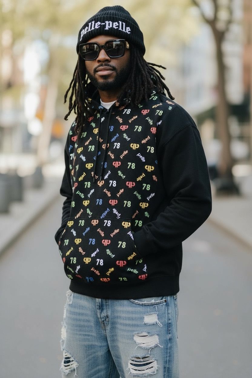Marc Buchanan SICK🔥PELLE PELLE 78 Multicolor Monogram Spellout Hoodie Size US L / EU 52-54 / 3 - 1 Thumbnail