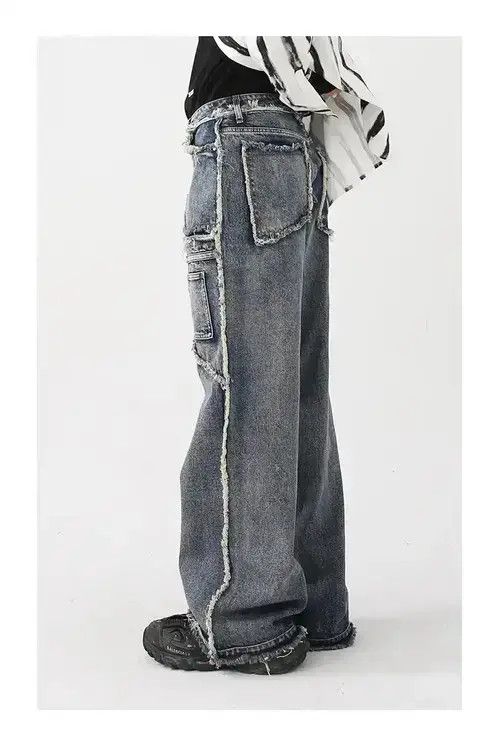Japanese Brand × Jean Rough Edge Straight Tube Splicing Jeans men Size US 32 / EU 48 - 4 Thumbnail