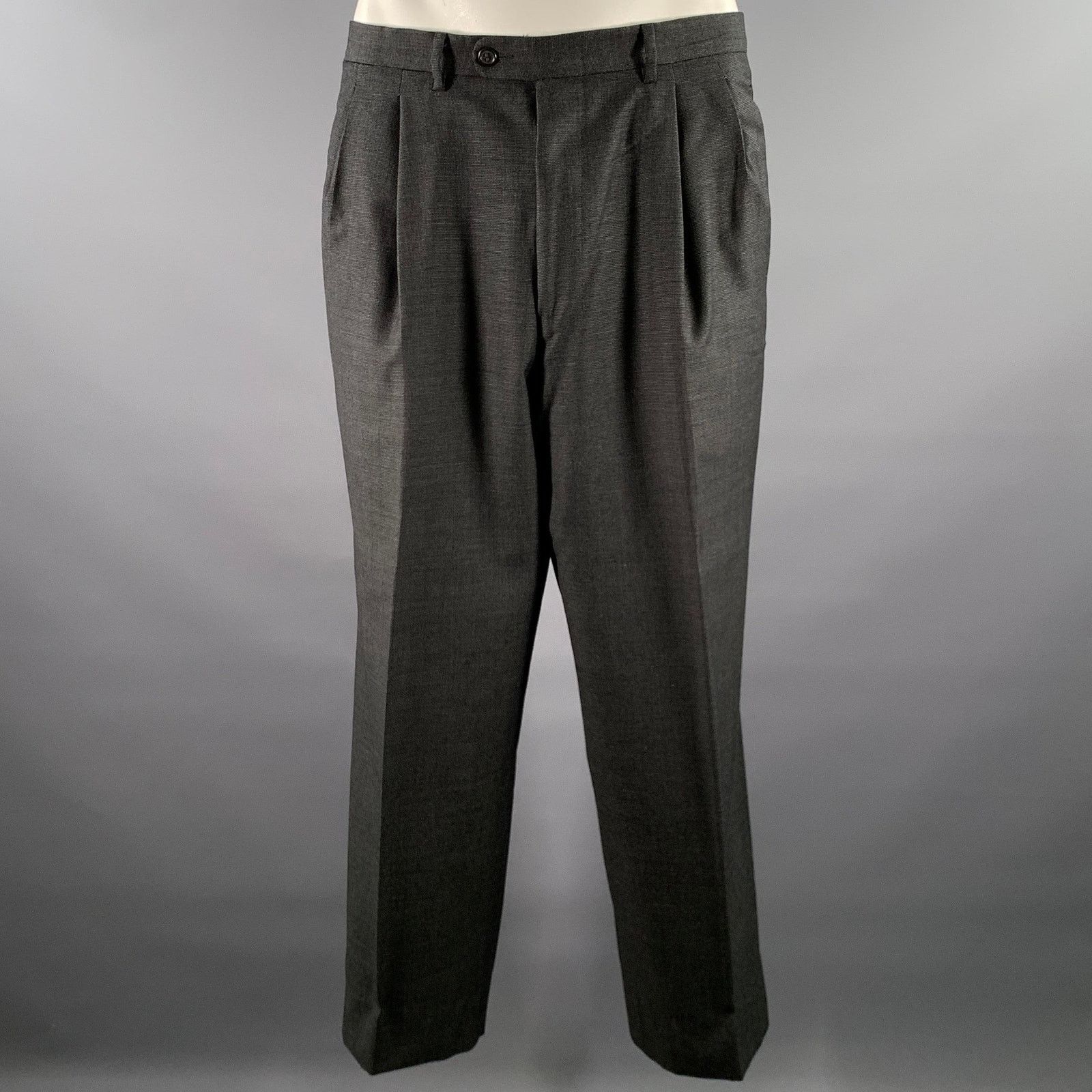 Ermenegildo Zegna ERMENEGILDO ZEGNA 46 Grey Nailhead Wool Peak Lapel Suit Size 46R - 4 Thumbnail