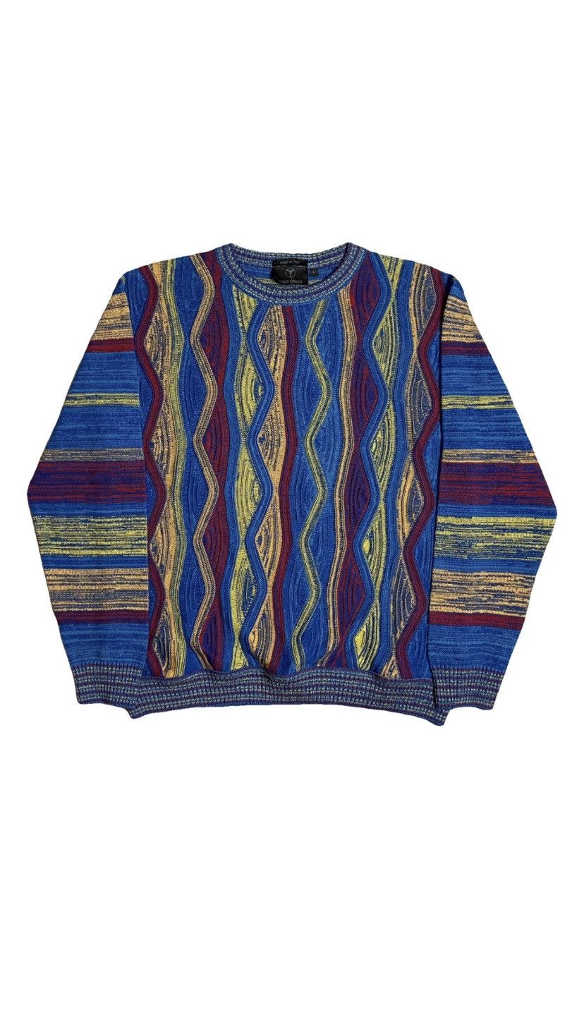 Pull Vintage Carlo Colucci Damier Orange Et Blanc - Taille 50, Occasion Très Bon état