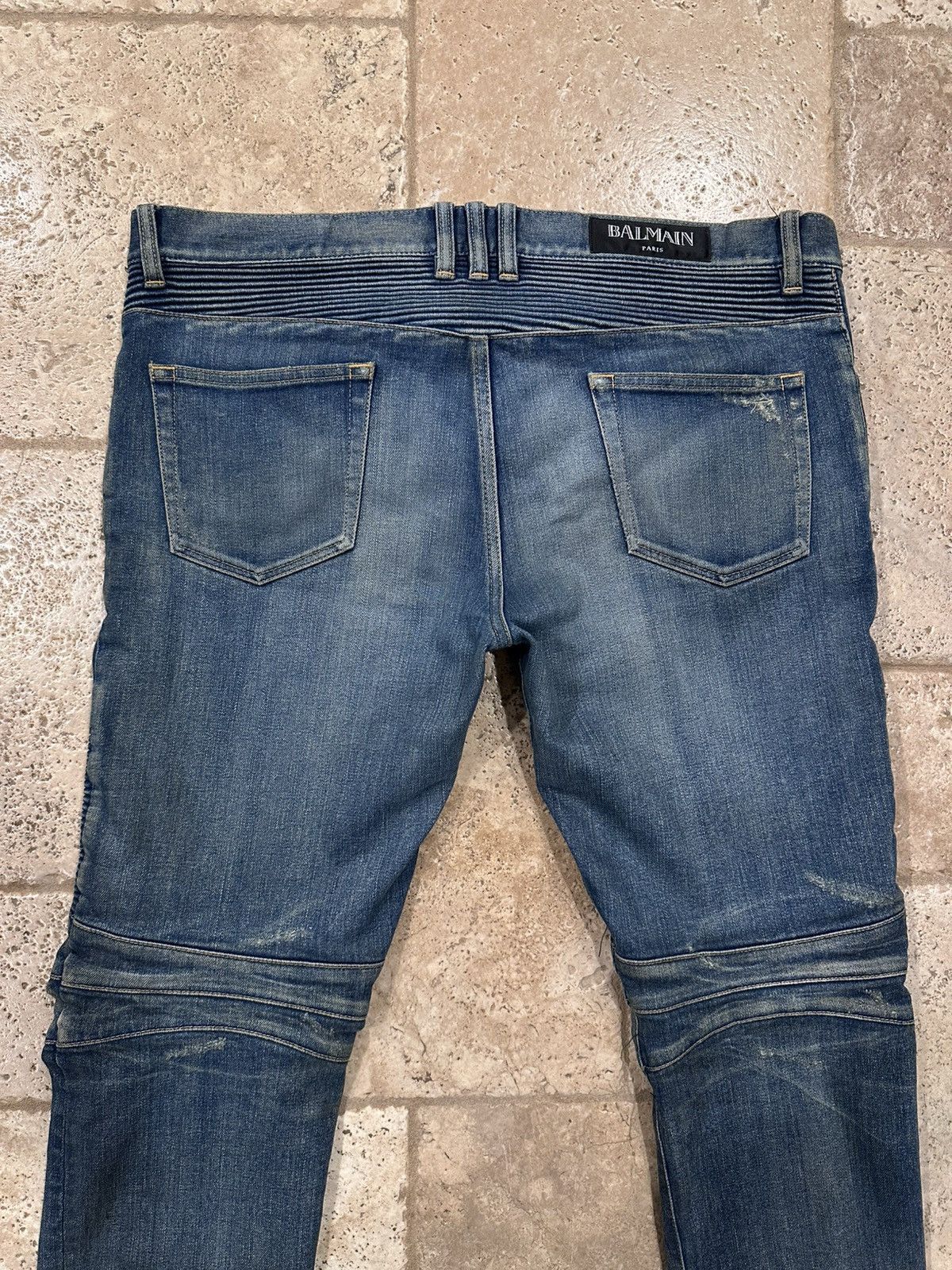 Balmain Balmain Biker Distressed Stone Wash Blue Denim Jeans Size US 36 / EU 52 - 7 Thumbnail