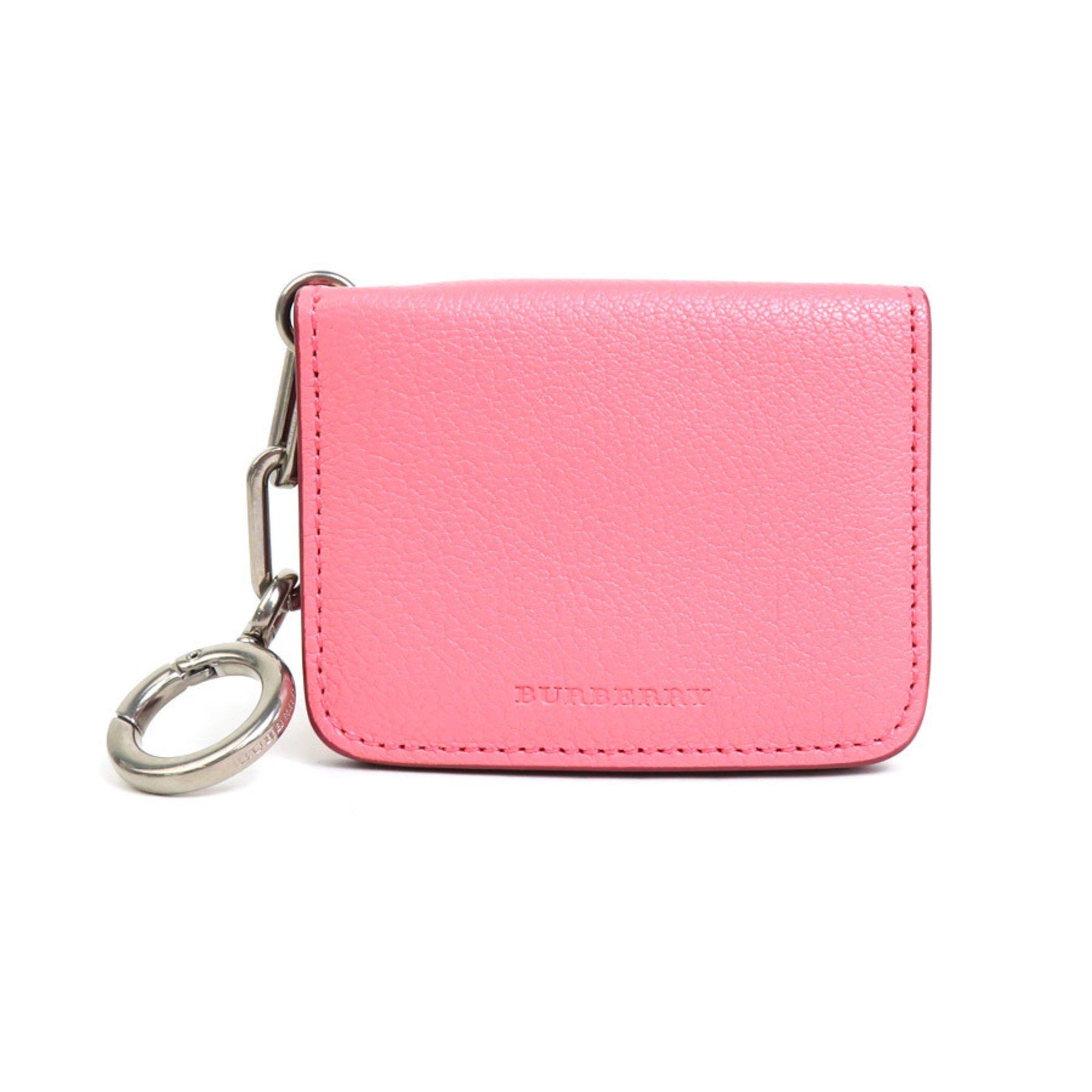 image of Burberry Card Case Business Holder Leather Pink X Bordeaux Ladies, Women's
