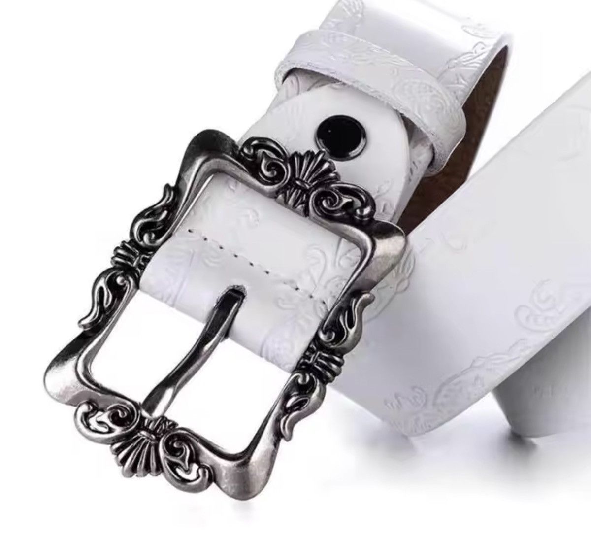 Japanese Brand Floral Embossed Leather Casual Belt 100 cm Size ONE SIZE - 2 Thumbnail