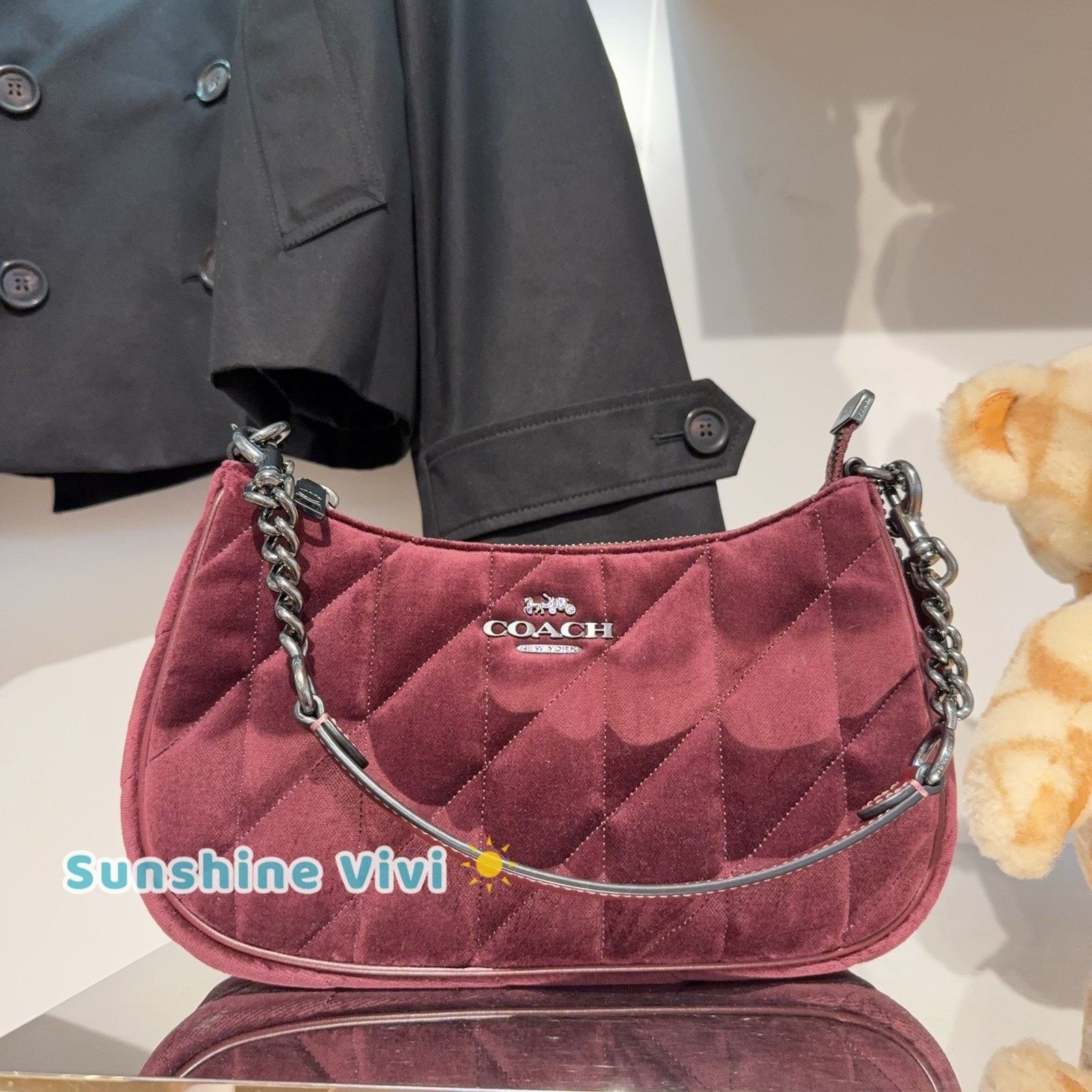 Coach NWT Coach Teri Shoulder Bag Quilting CCW70 Gunmetal/Burgundy Size ONE SIZE - 2 Thumbnail