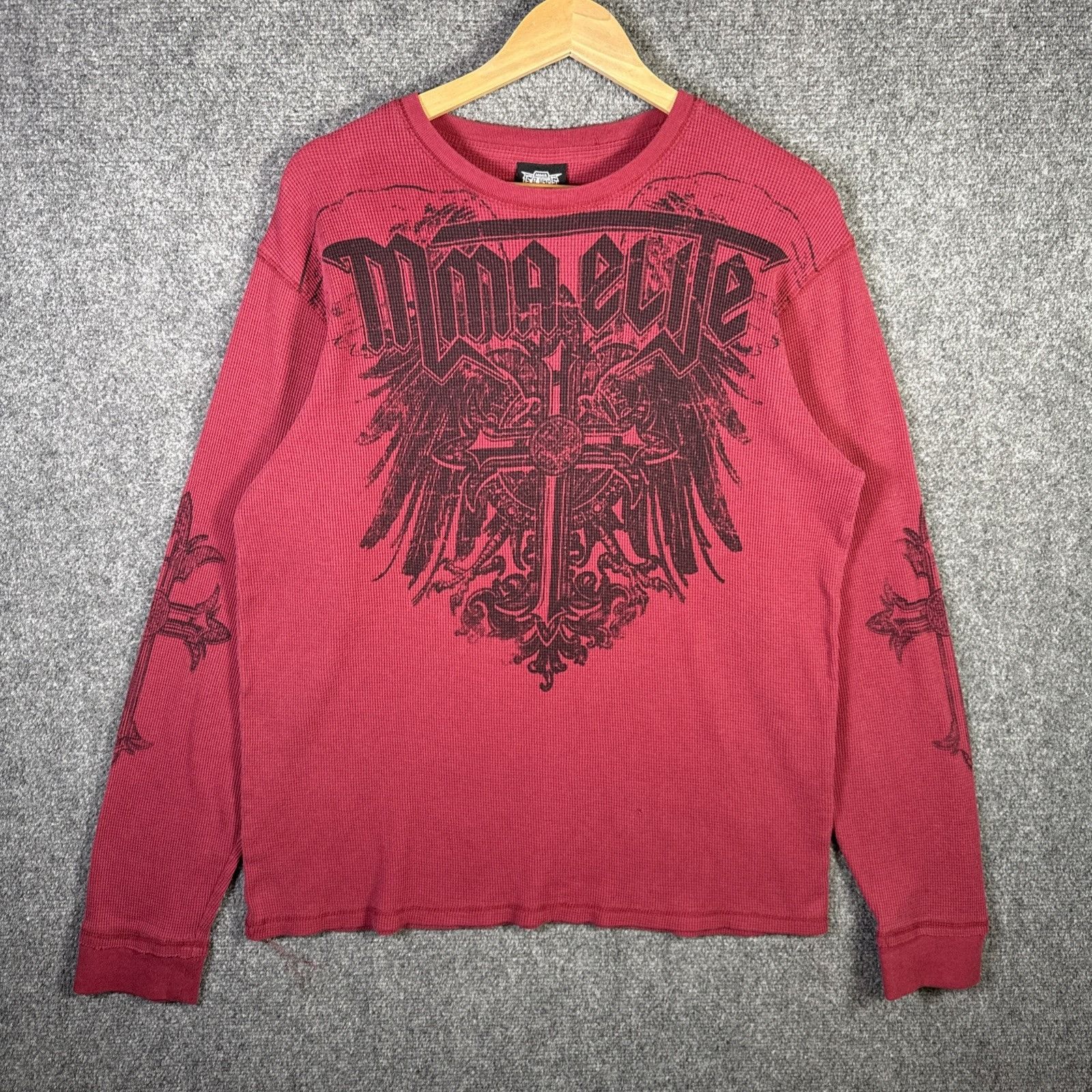 Affliction Vintage MMA Elite Waffle Knit Thermal Long Sleeve Shirt XL Size US XL / EU 56 / 4 - 1 Thumbnail