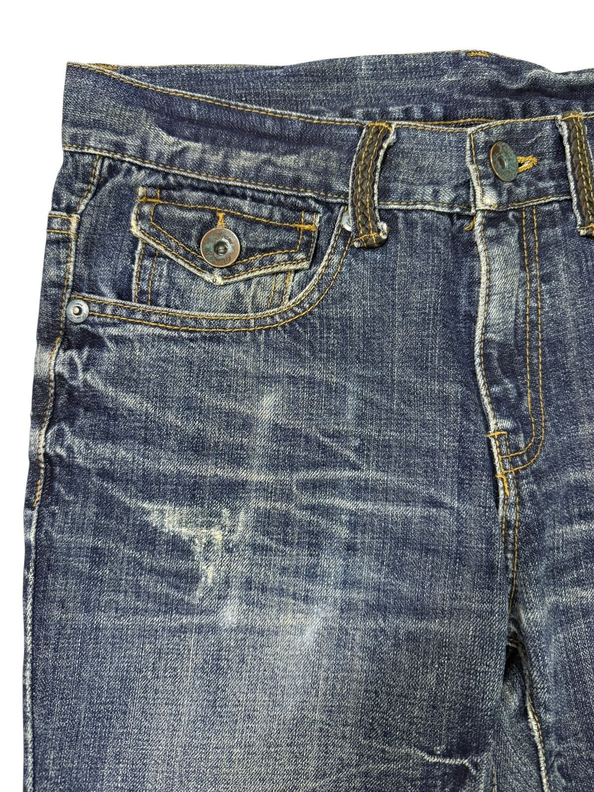 Japanese Brand Flared Jeans Russ.k Distressed Denim Nice Design Boot Cut Size US 33 - 5 Thumbnail