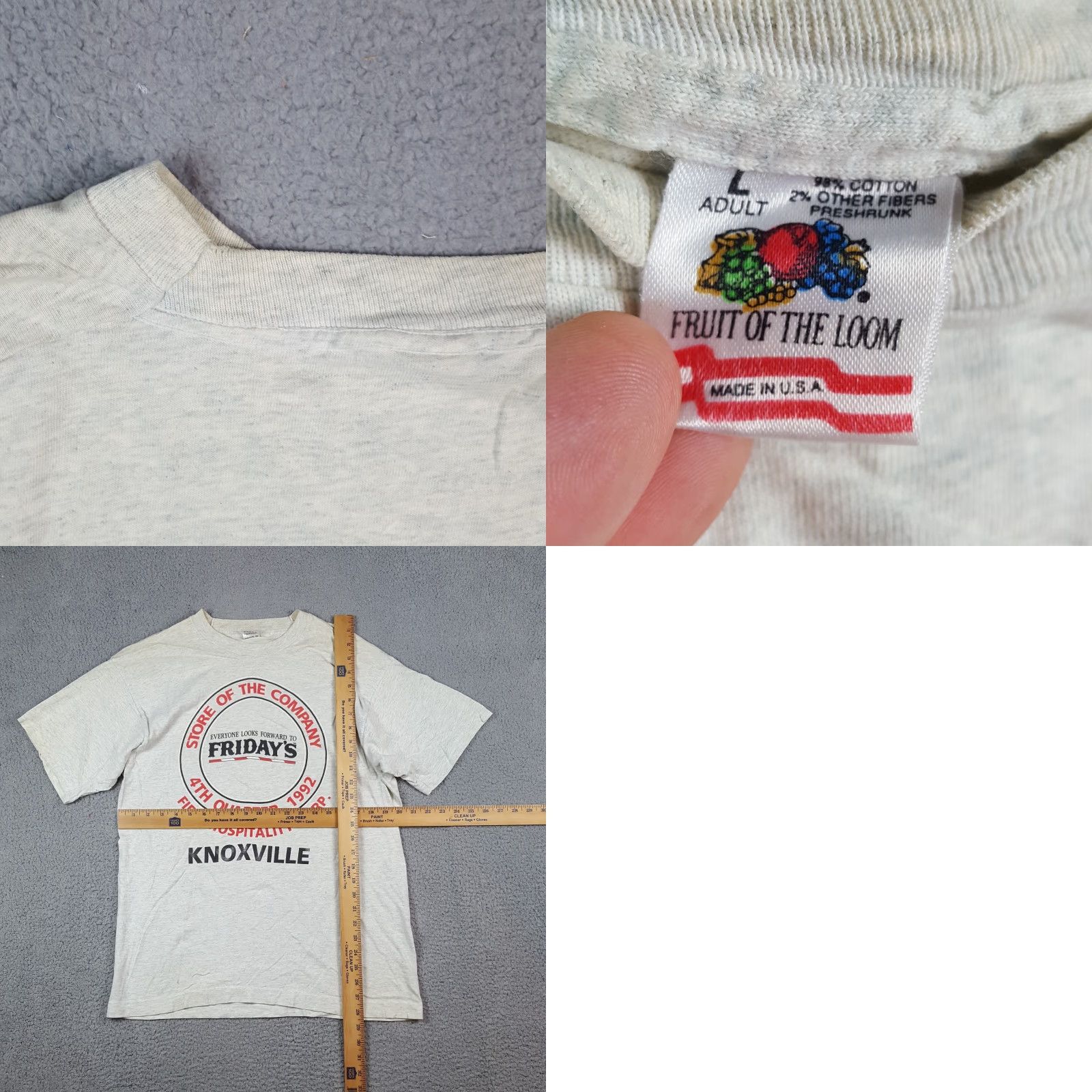 Fruit Of The Loom VINTAGE 90s TGI Fridays Faded Work T-Shirt Men's Size Large Gray Cotton Embroidered Logo Retro Workwear Size US L / EU 52-54 / 3 - 8 Thumbnail
