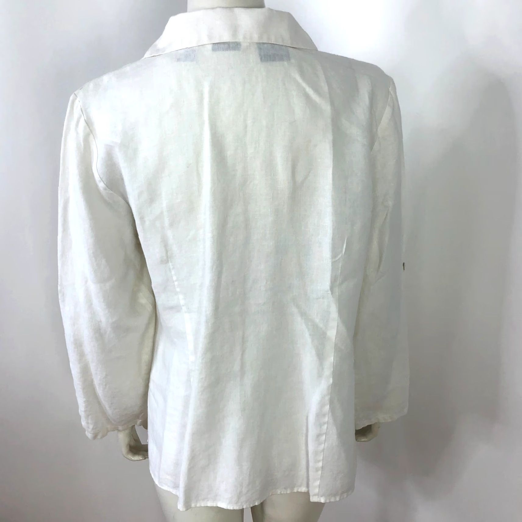 Vintage Richard Malcolm Eyelet White Button-Up Shirt Long Sleeve Linen L Womens Regular Size L / US 10 / IT 46 - 2 Thumbnail