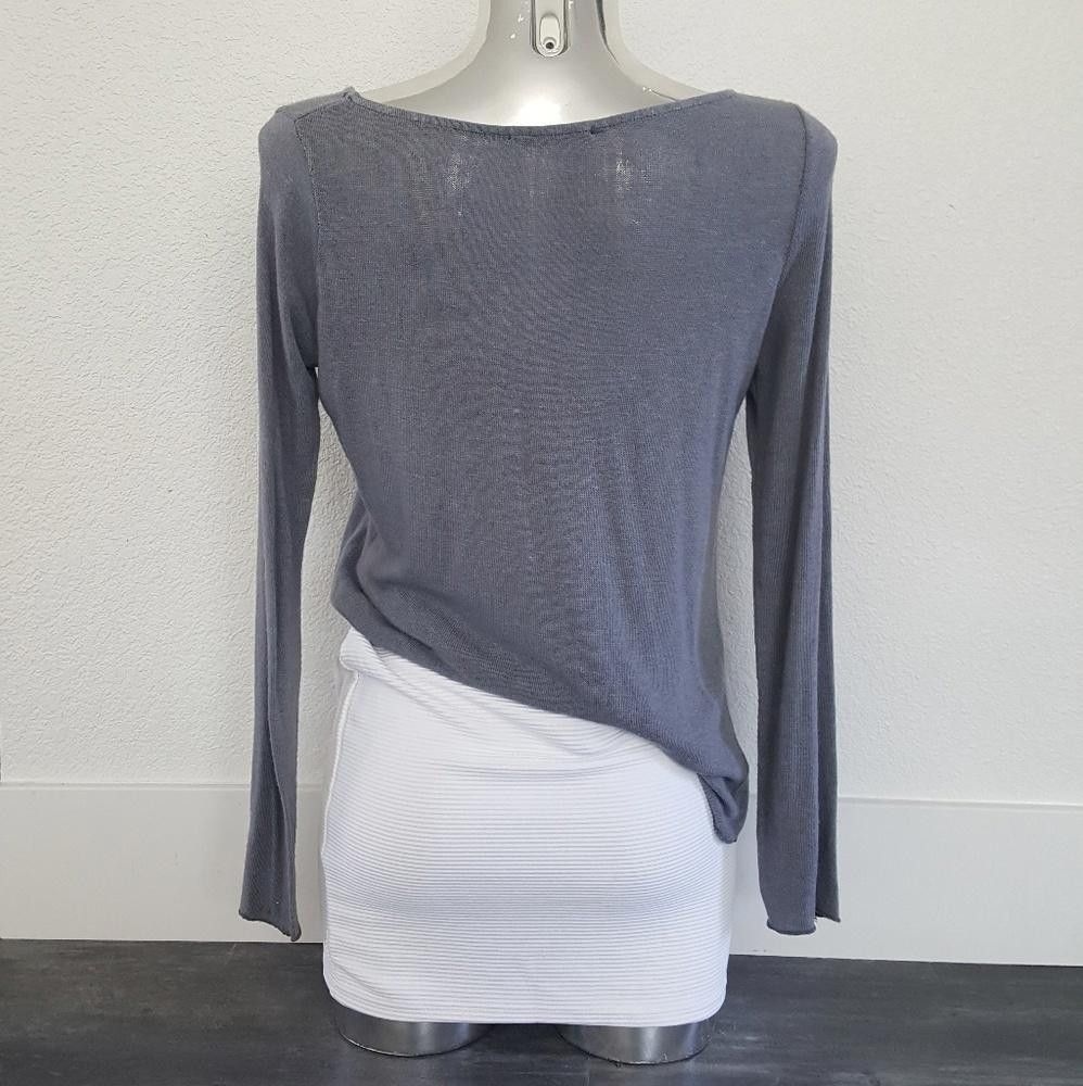 Designer Grey Solid Melville Thin Sweater Long Sleeve Size ONE SIZE - 2 Thumbnail