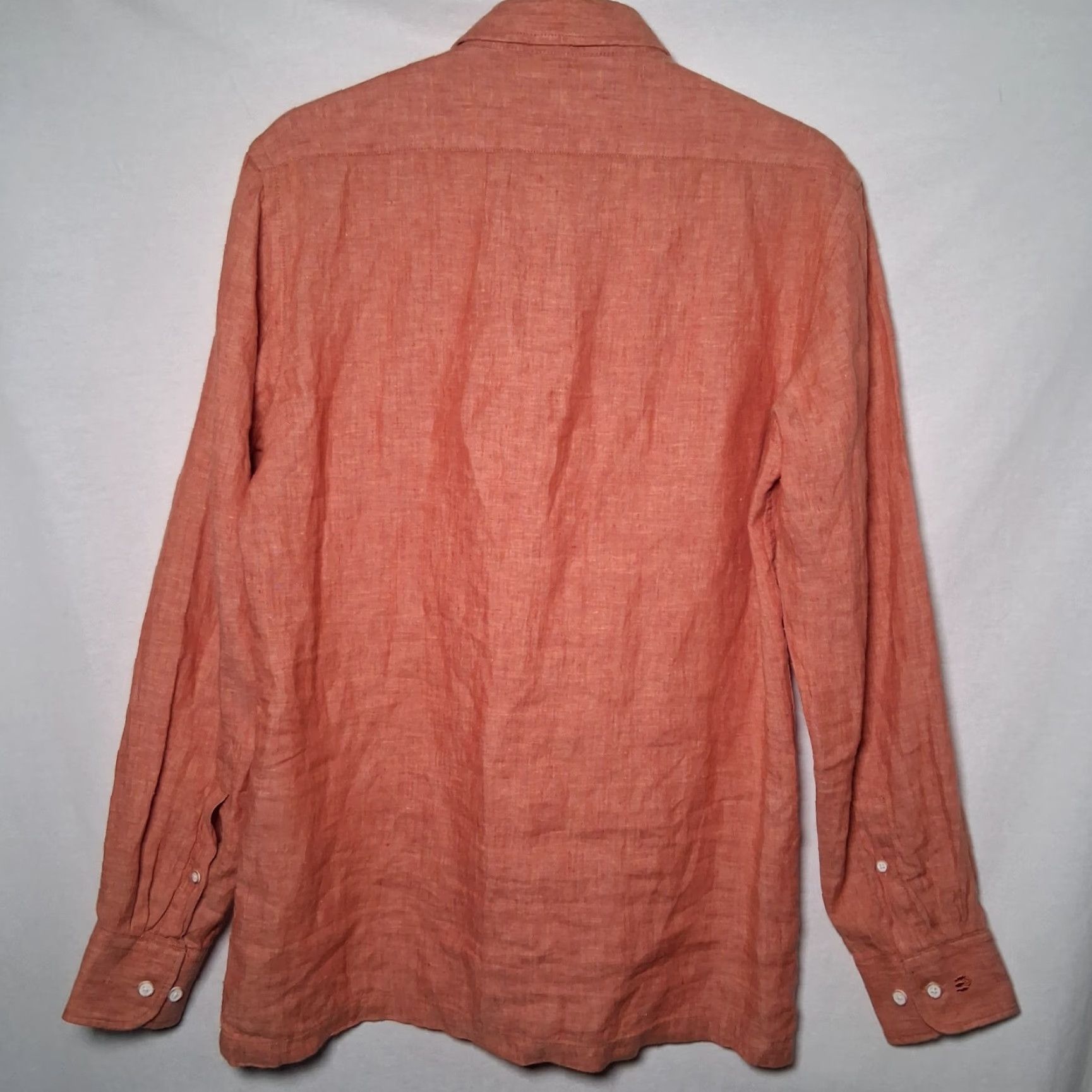 Vintage LOmbard Linen Shirt Men M Salmon Orange Button-Up Collared Long Sleeve Casual Workwear Size US M / EU 48-50 / 2 - 3 Thumbnail